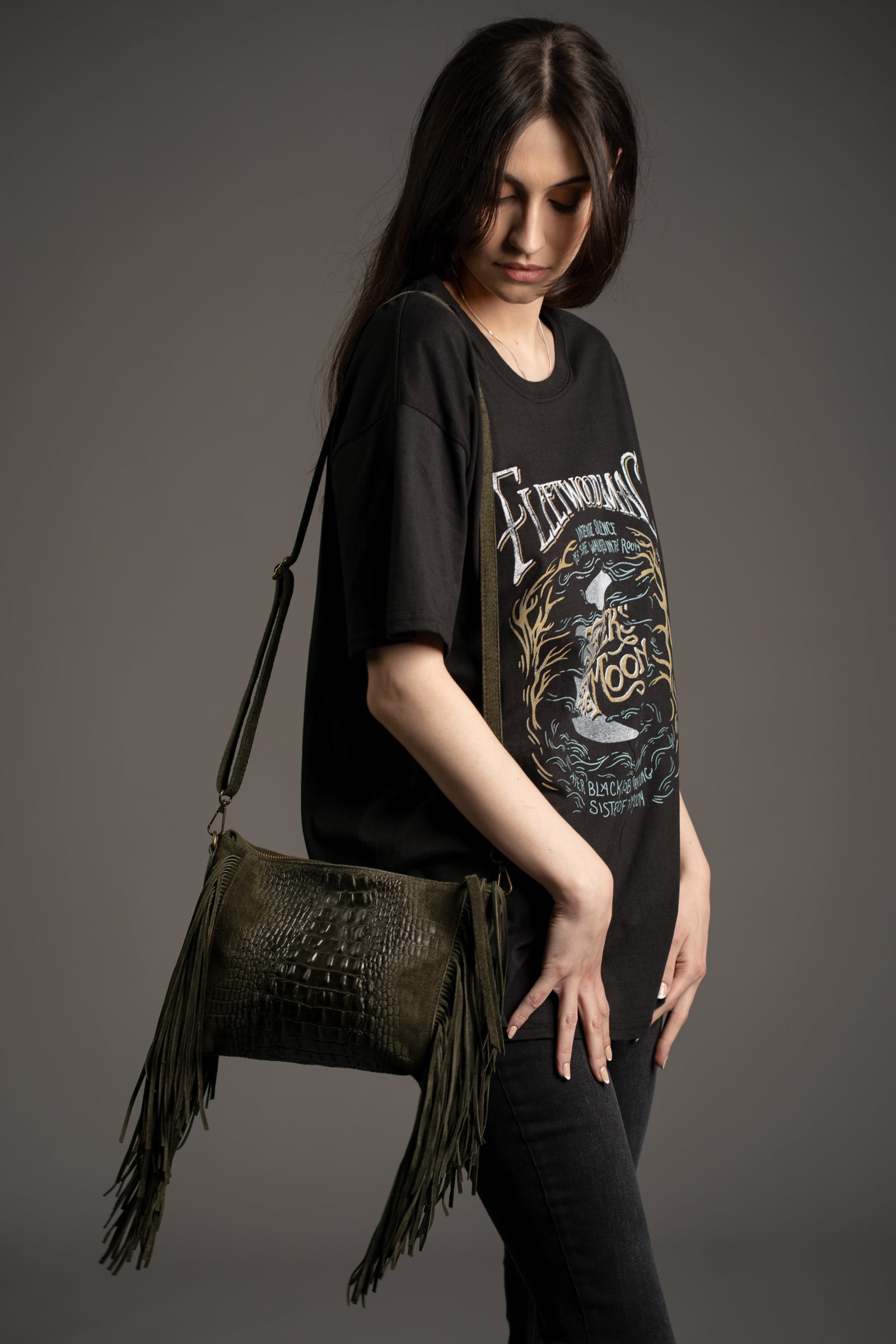 Niska Khaki Genuine Suede Fringed Bag