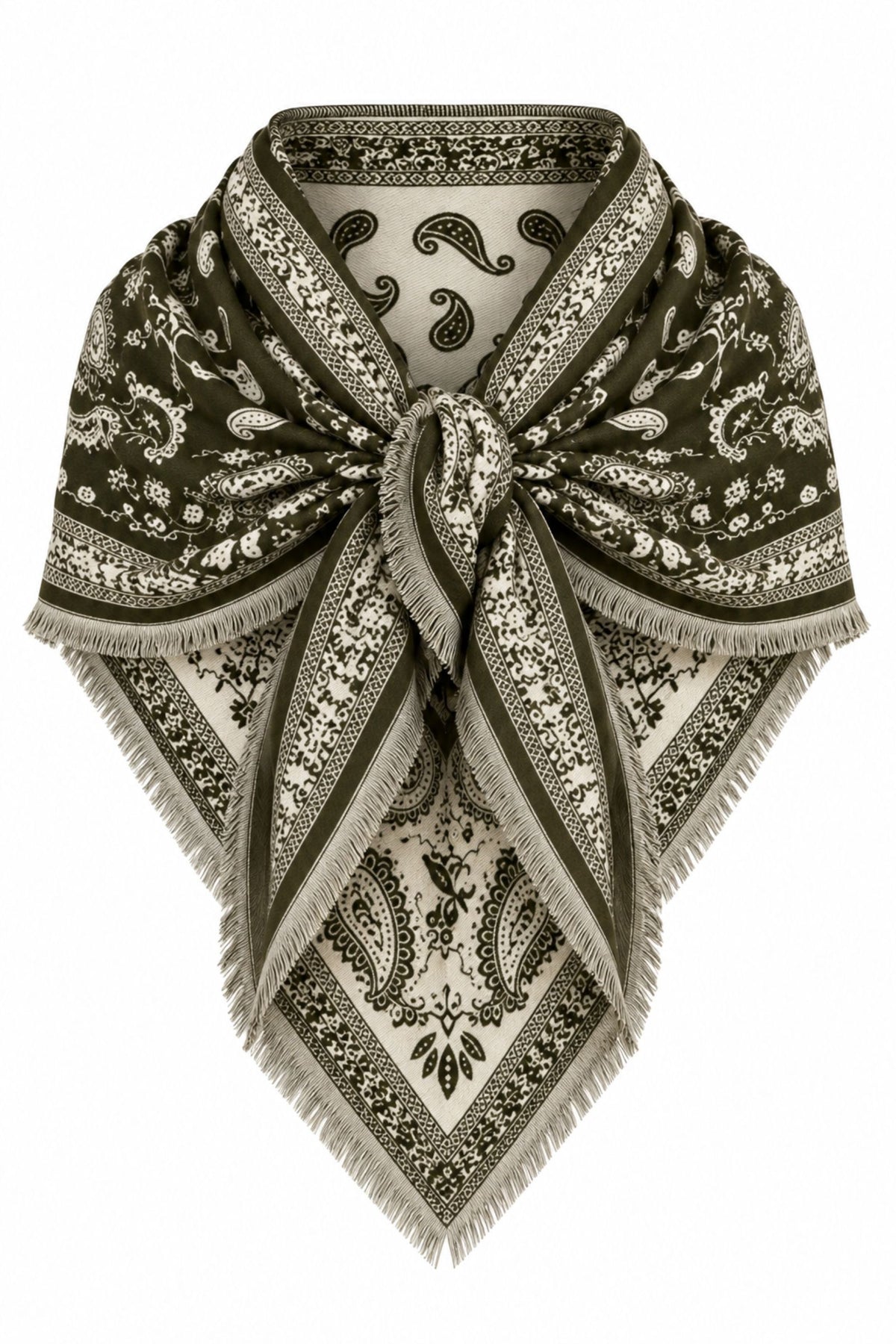 Olive Knitted Paisley Bandana Scarf