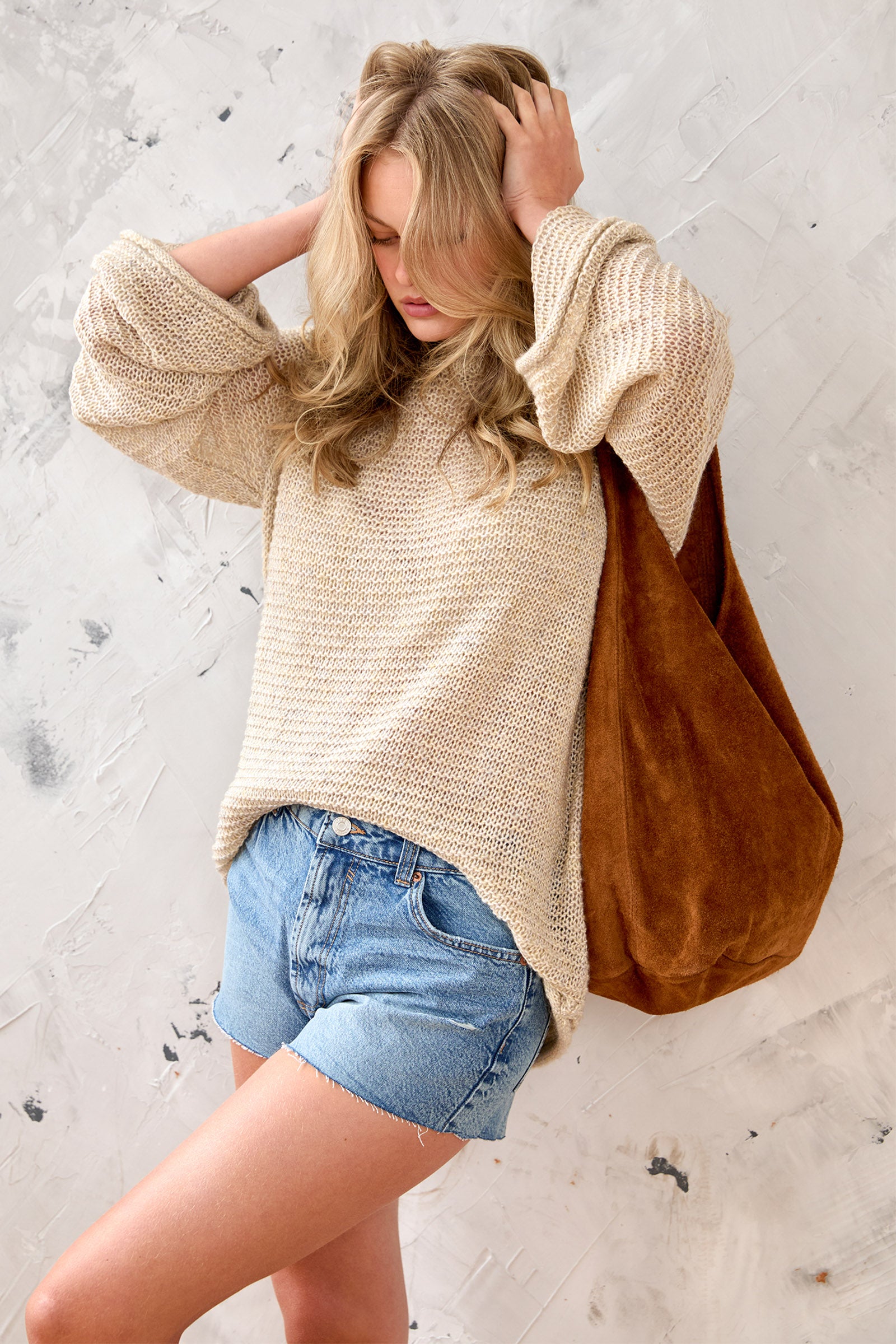 Olsen Tan Genuine Suede Slouchy Bag