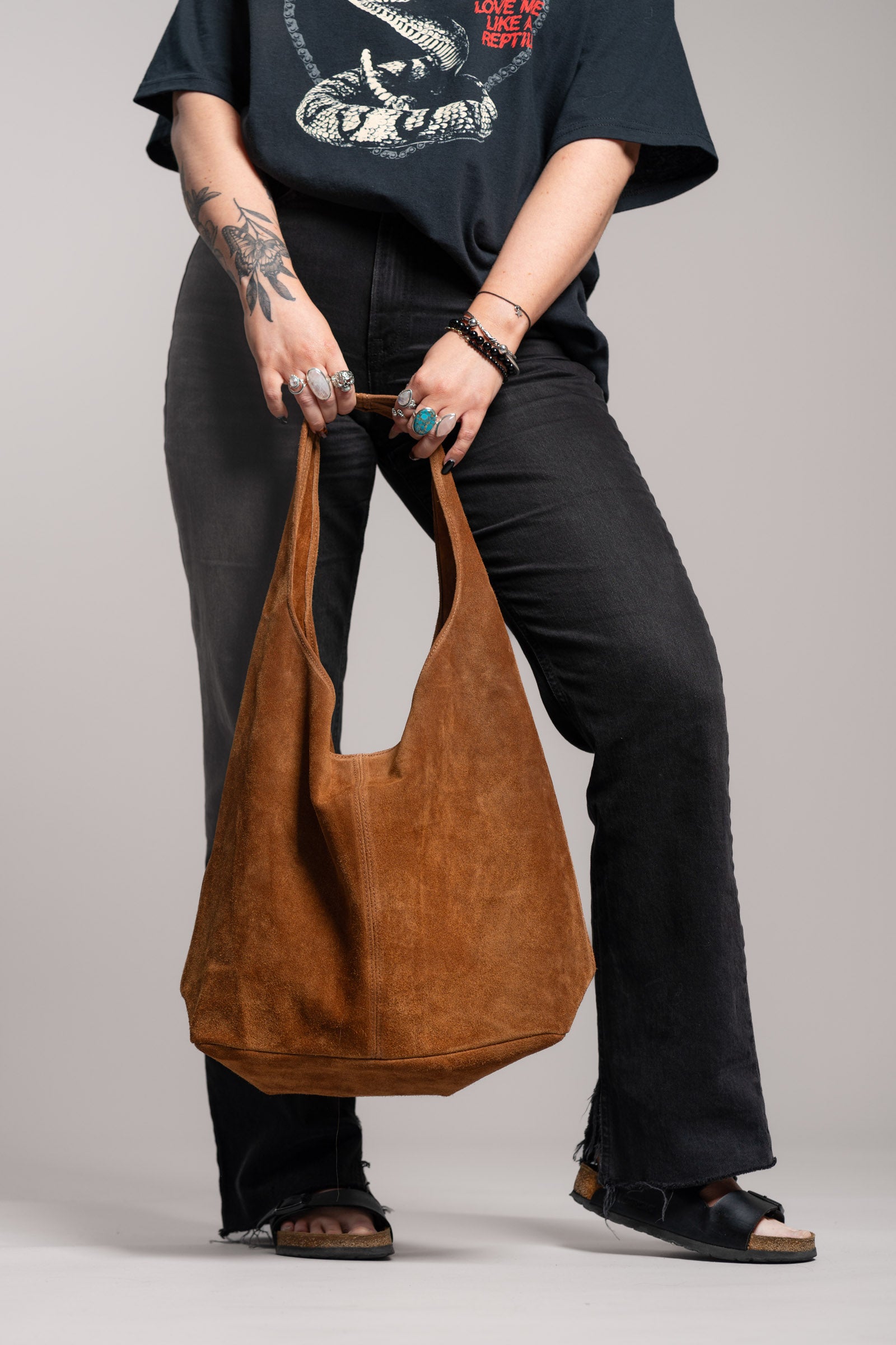 Olsen Tan Genuine Suede Slouchy Bag