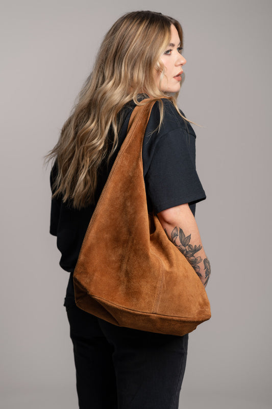 Olsen Tan Genuine Suede Slouchy Bag