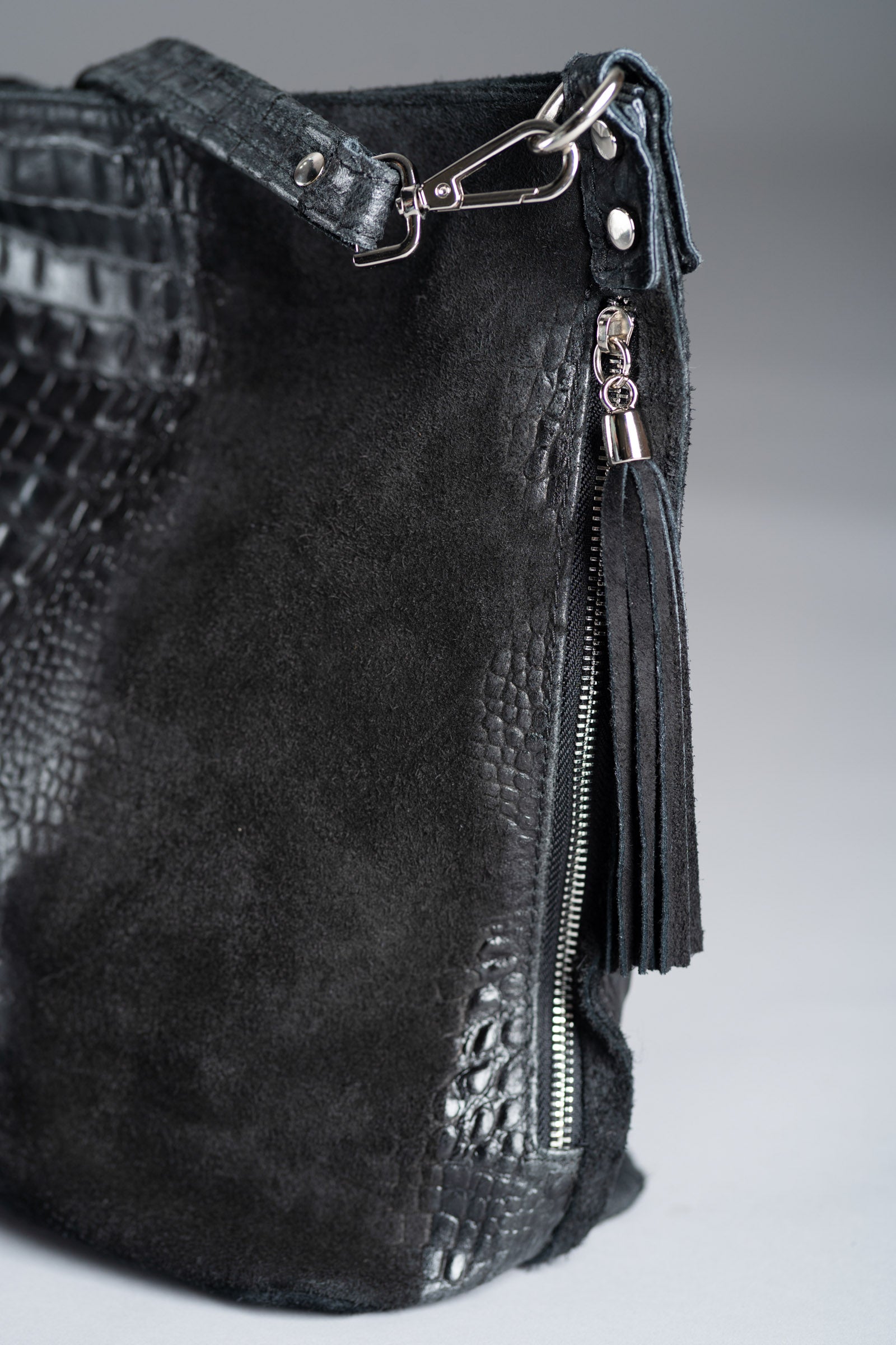 Black suede slouch bag online