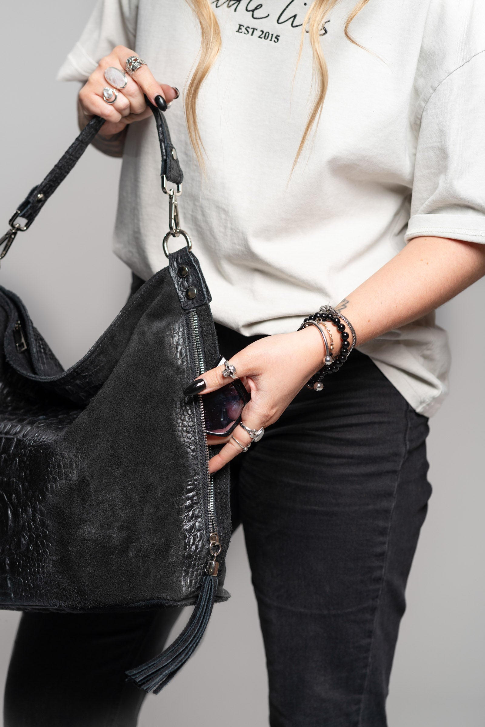 Rapture Black Genuine Suede Slouch Bag