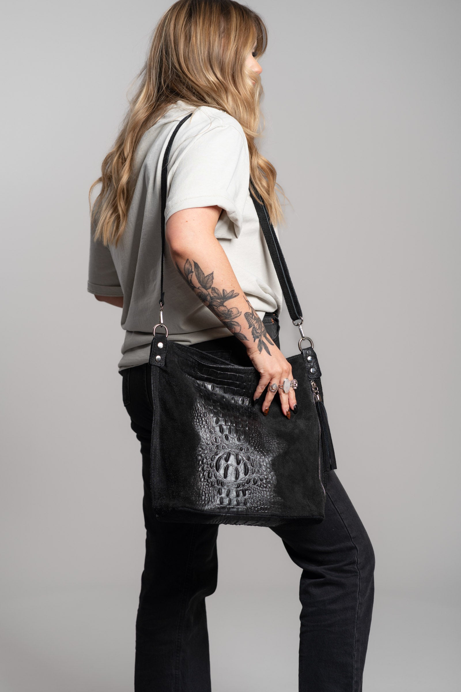 Rapture Black Genuine Suede Slouch Bag