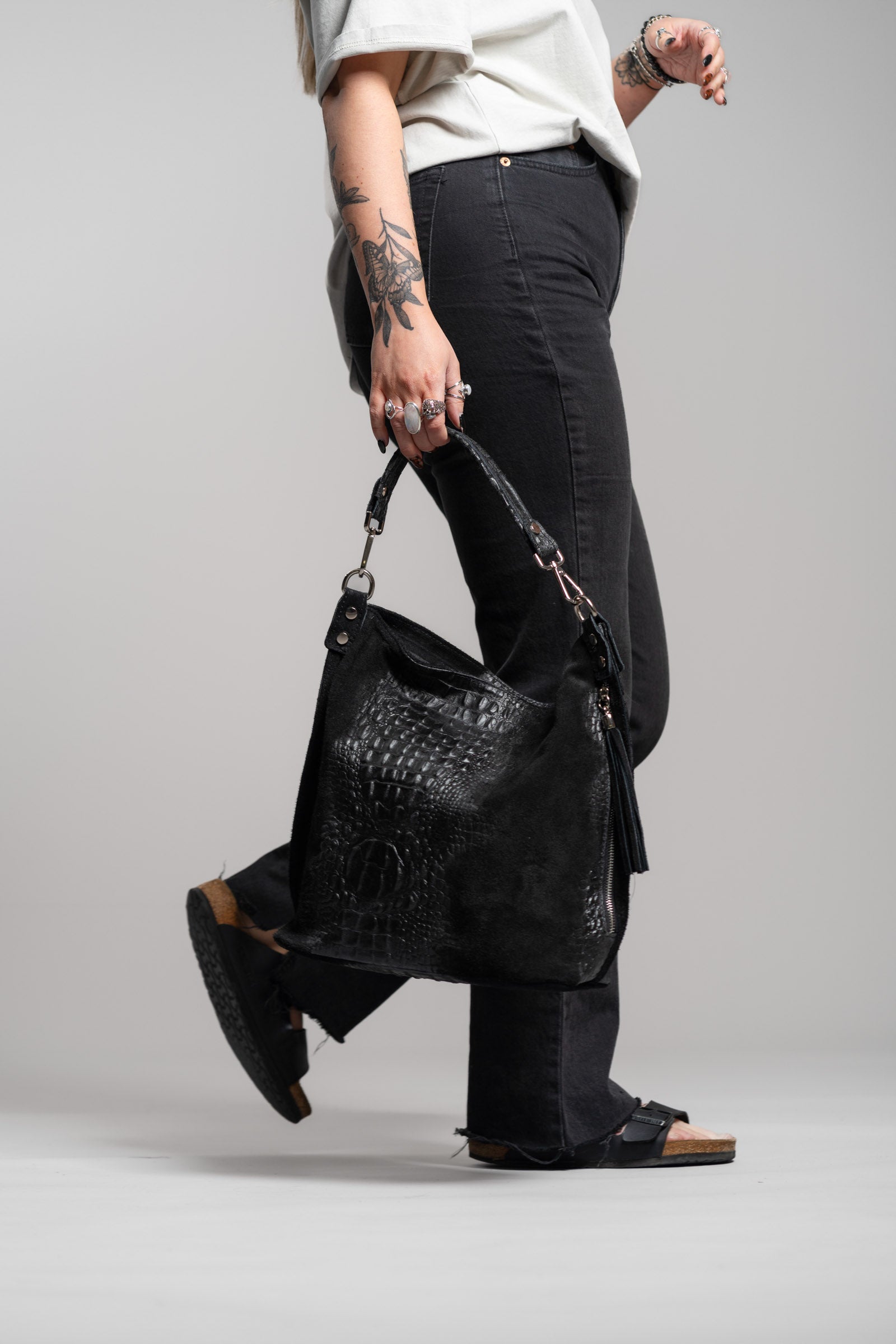 Rapture Black Genuine Suede Slouch Bag