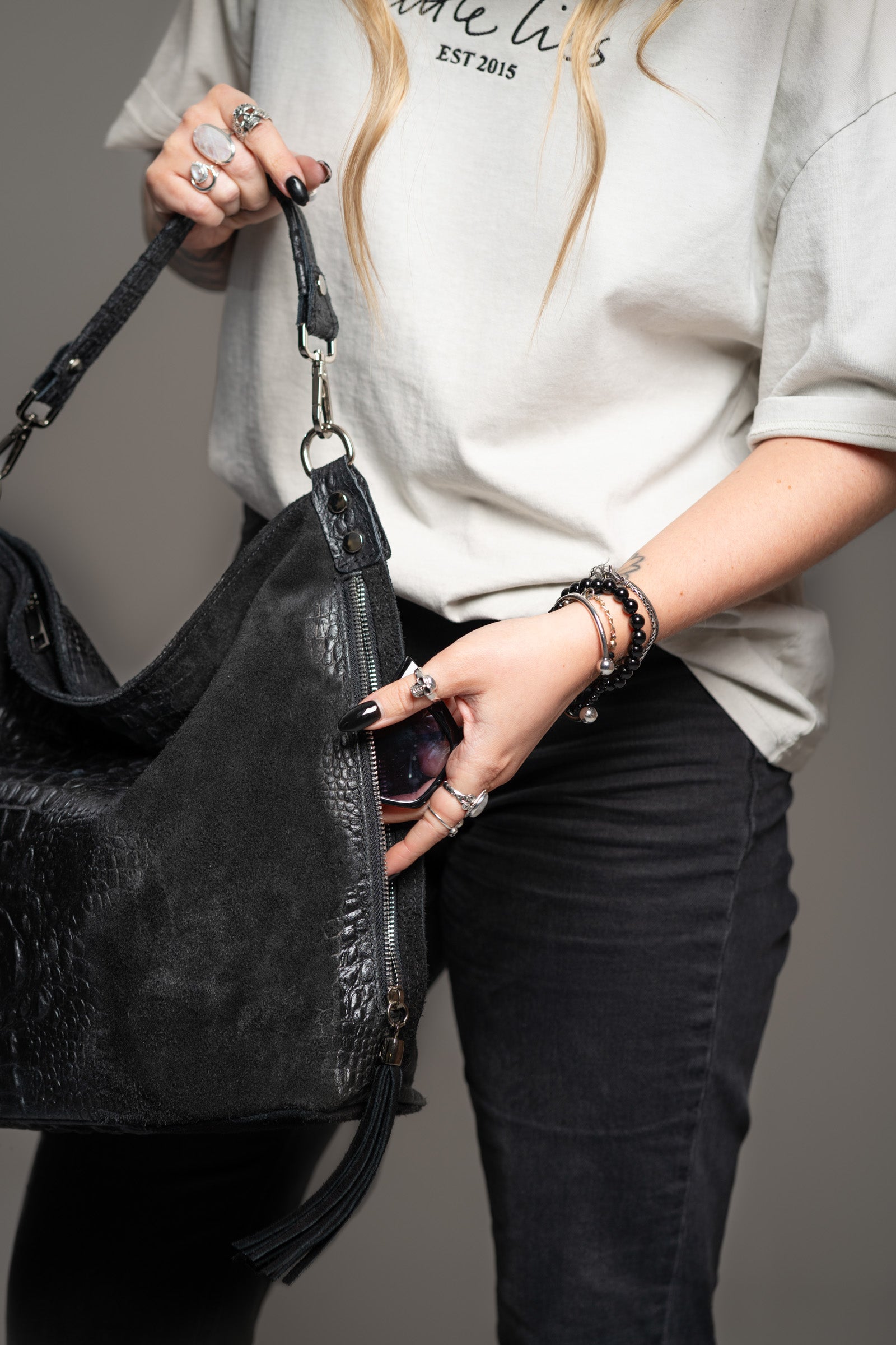 Rapture Black Genuine Suede Slouch Bag