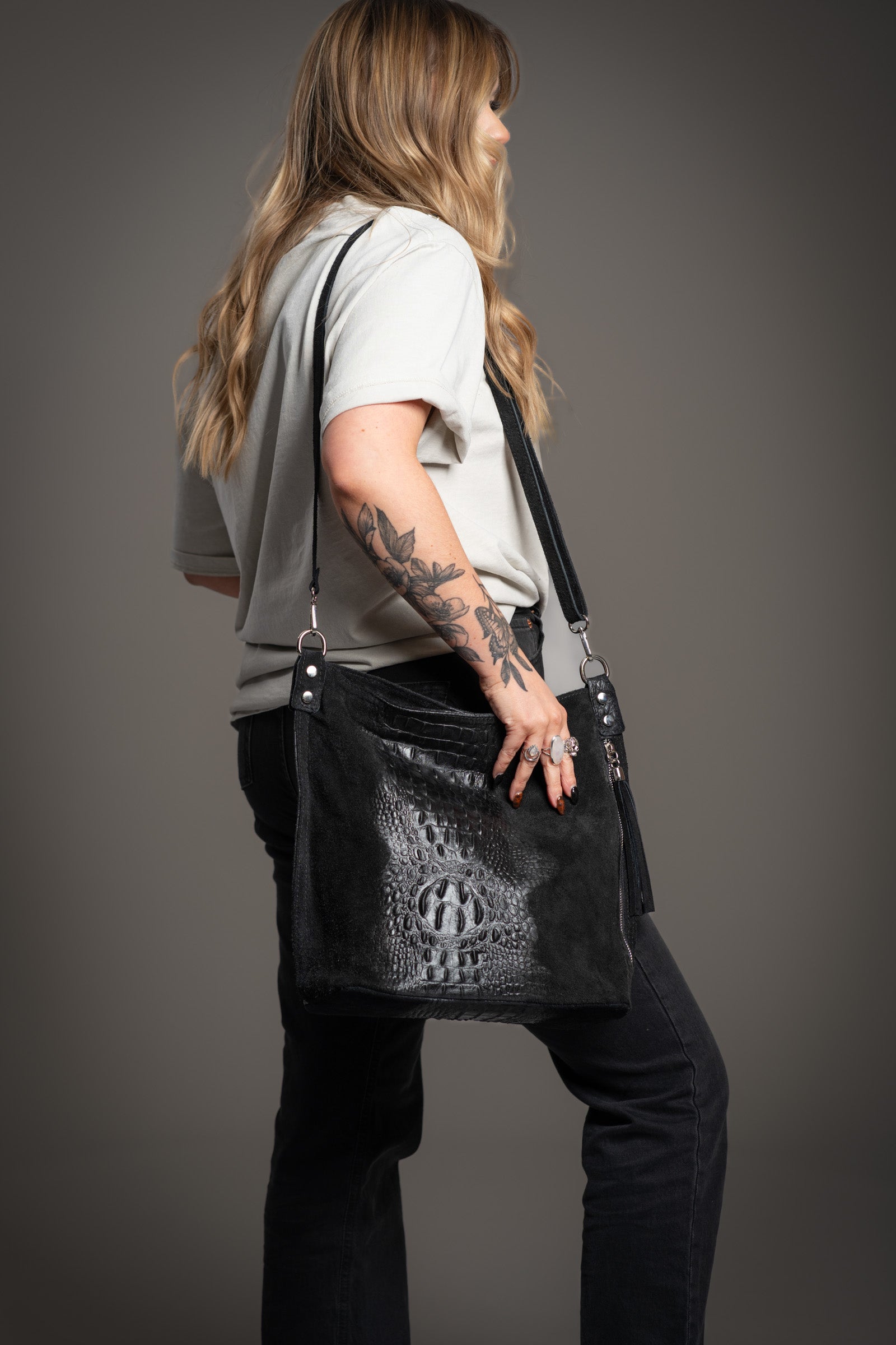 Rapture Black Genuine Suede Slouch Bag