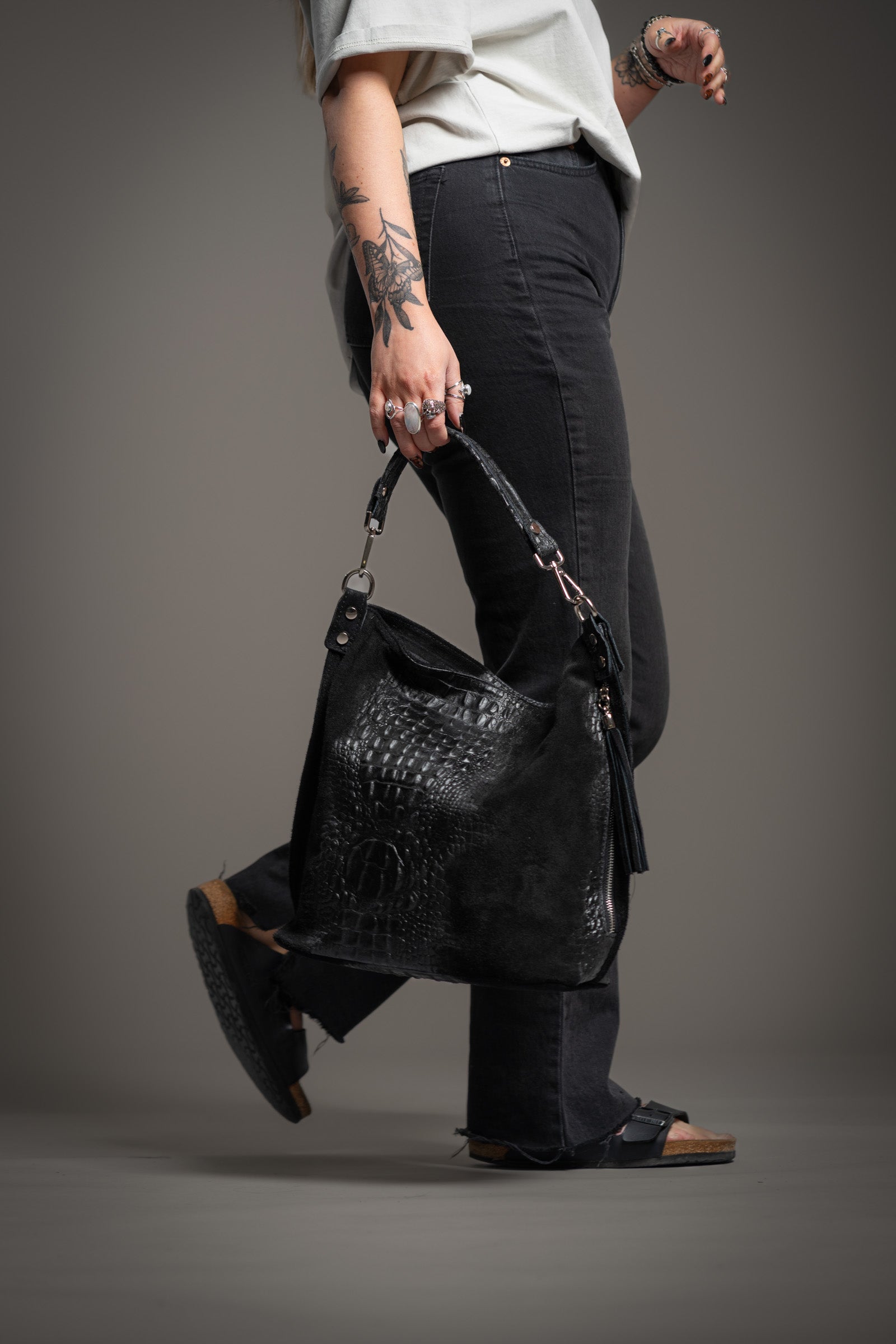 Rapture Black Genuine Suede Slouch Bag