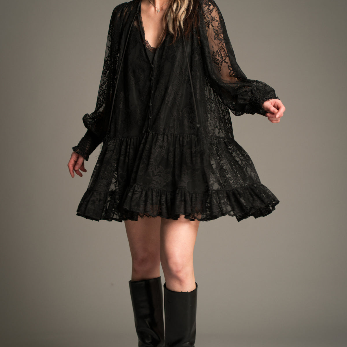 chinese dress ladies Rhiannon Black Lace Smock Dress