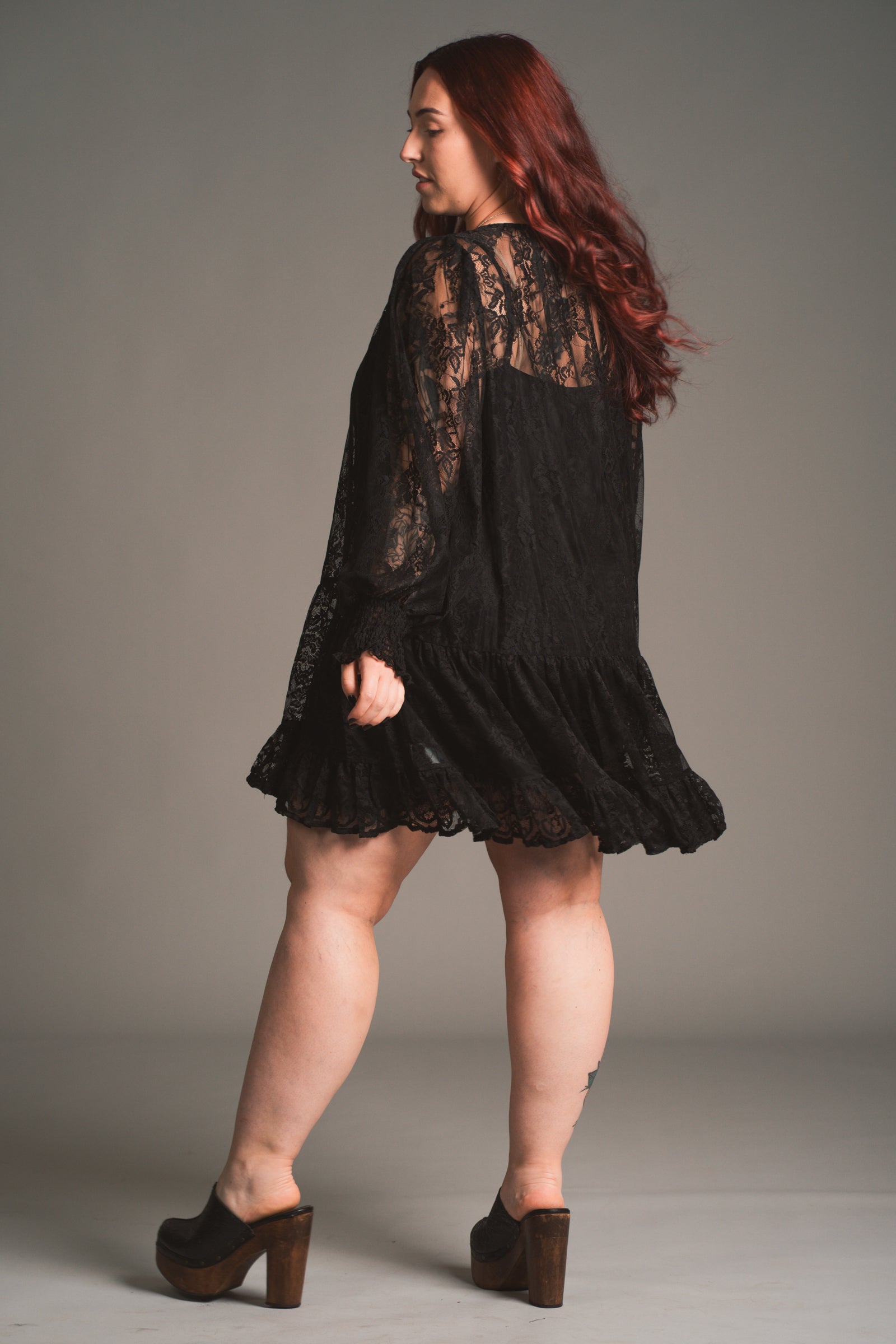 Rhiannon Black Lace Smock Dress