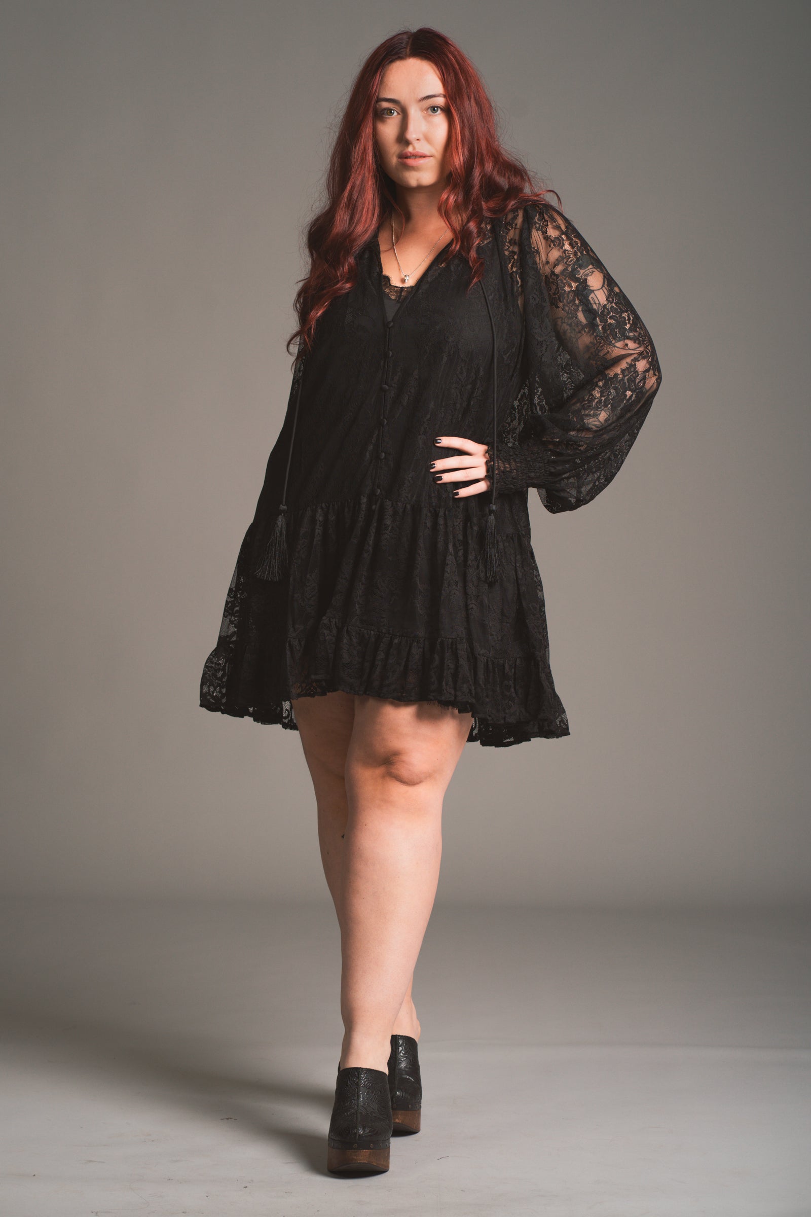 Rhiannon Black Lace Smock Dress