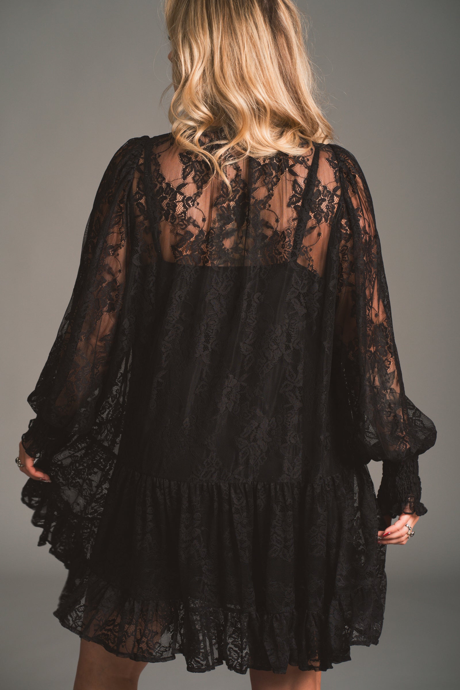 Rhiannon Black Lace Smock Dress