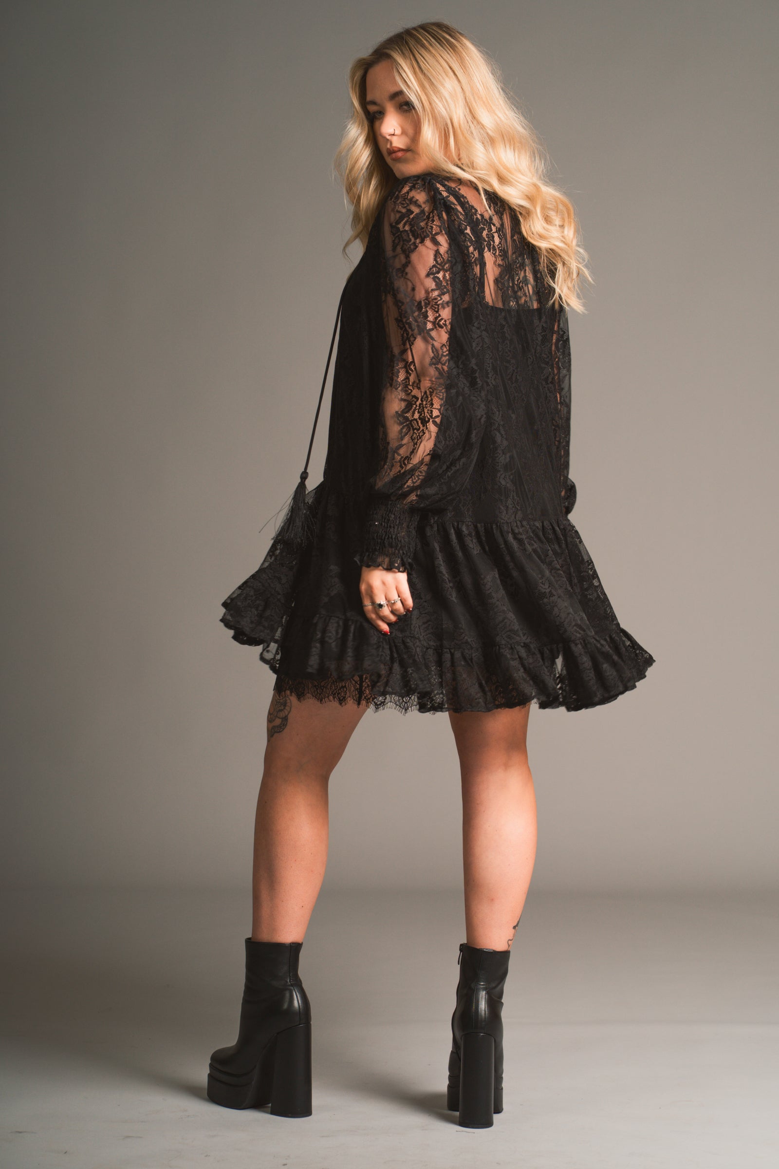 Rhiannon Black Lace Smock Dress