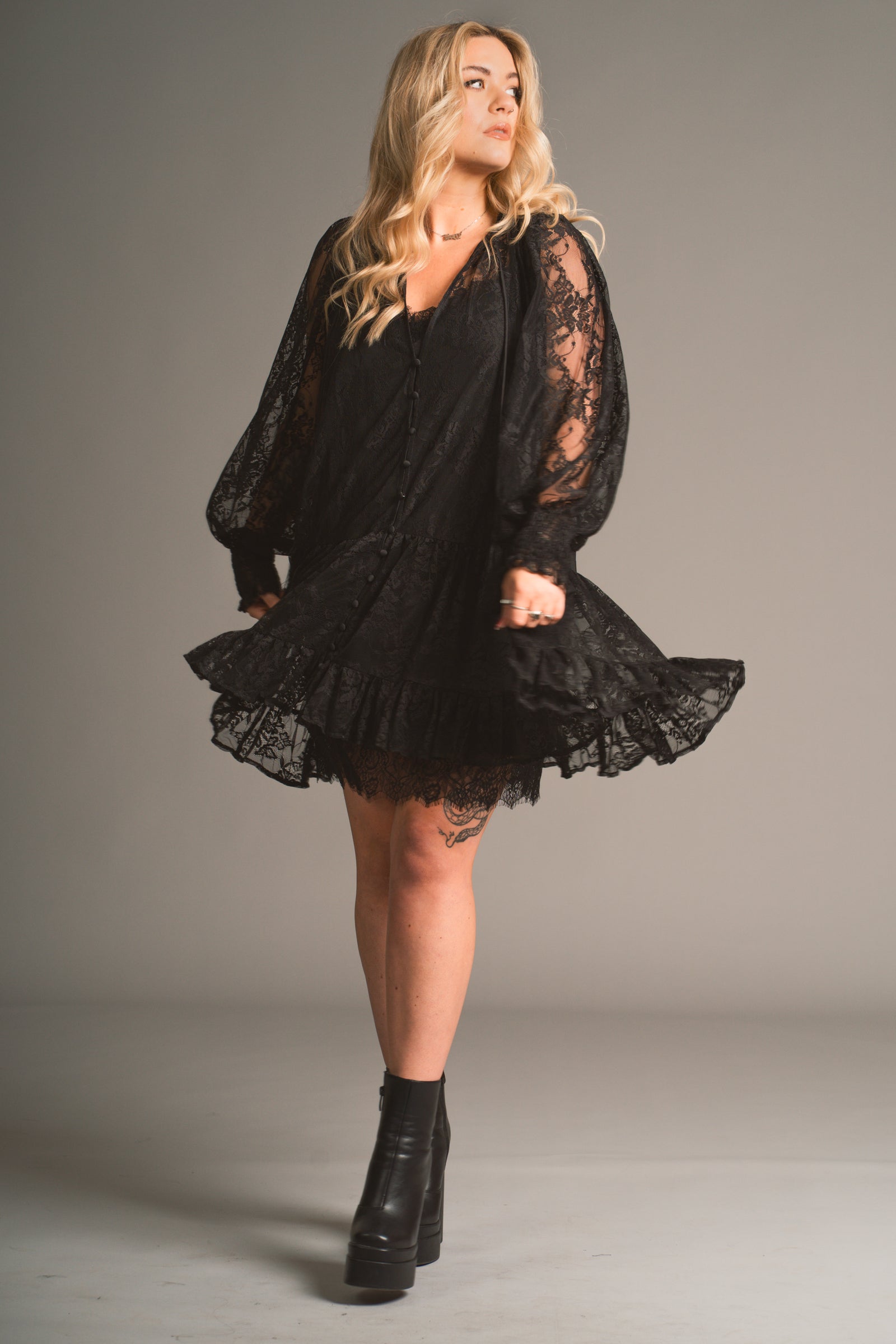 Rhiannon Black Lace Smock Dress