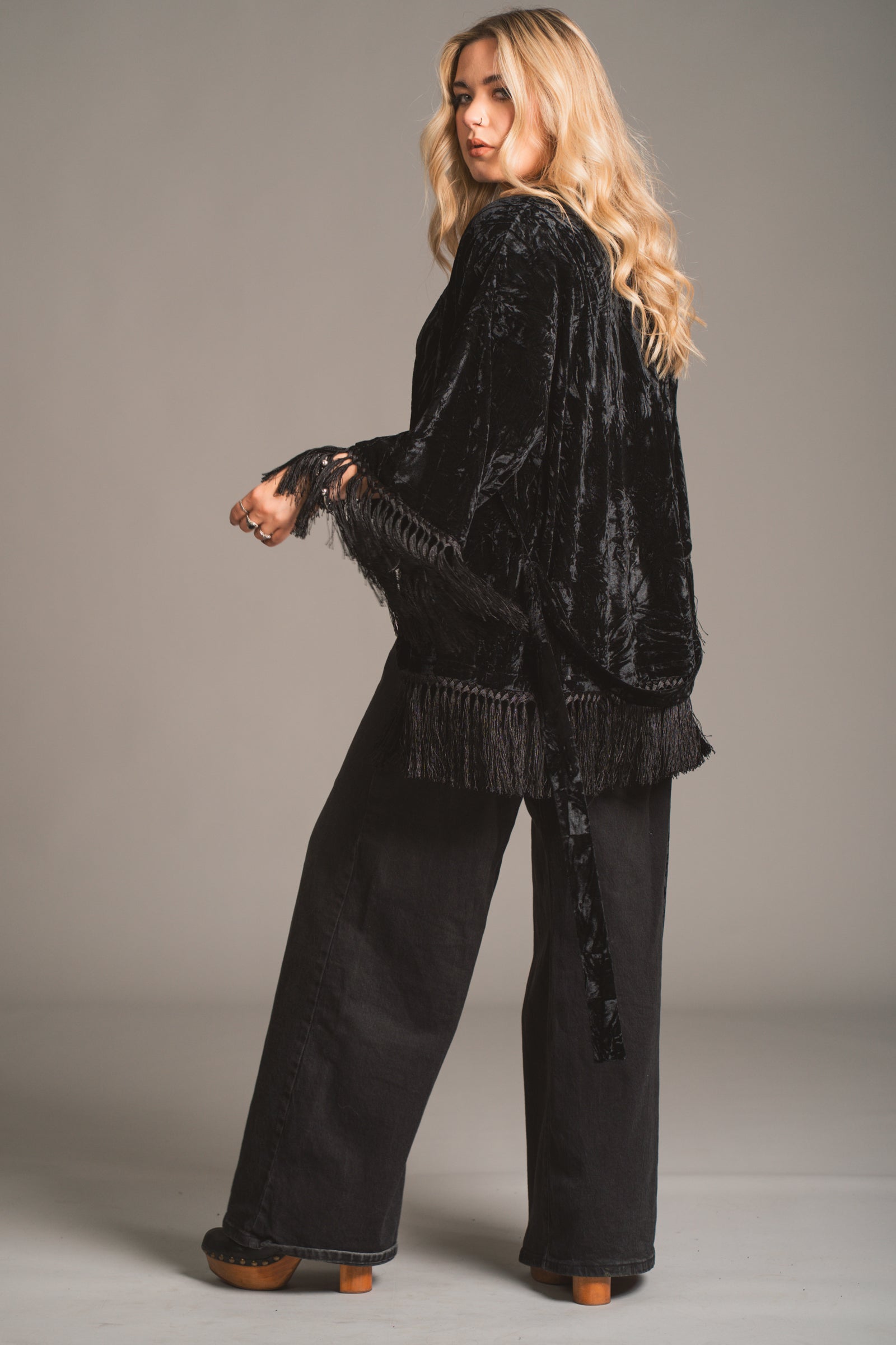 Rock City Black Velvet Kimono