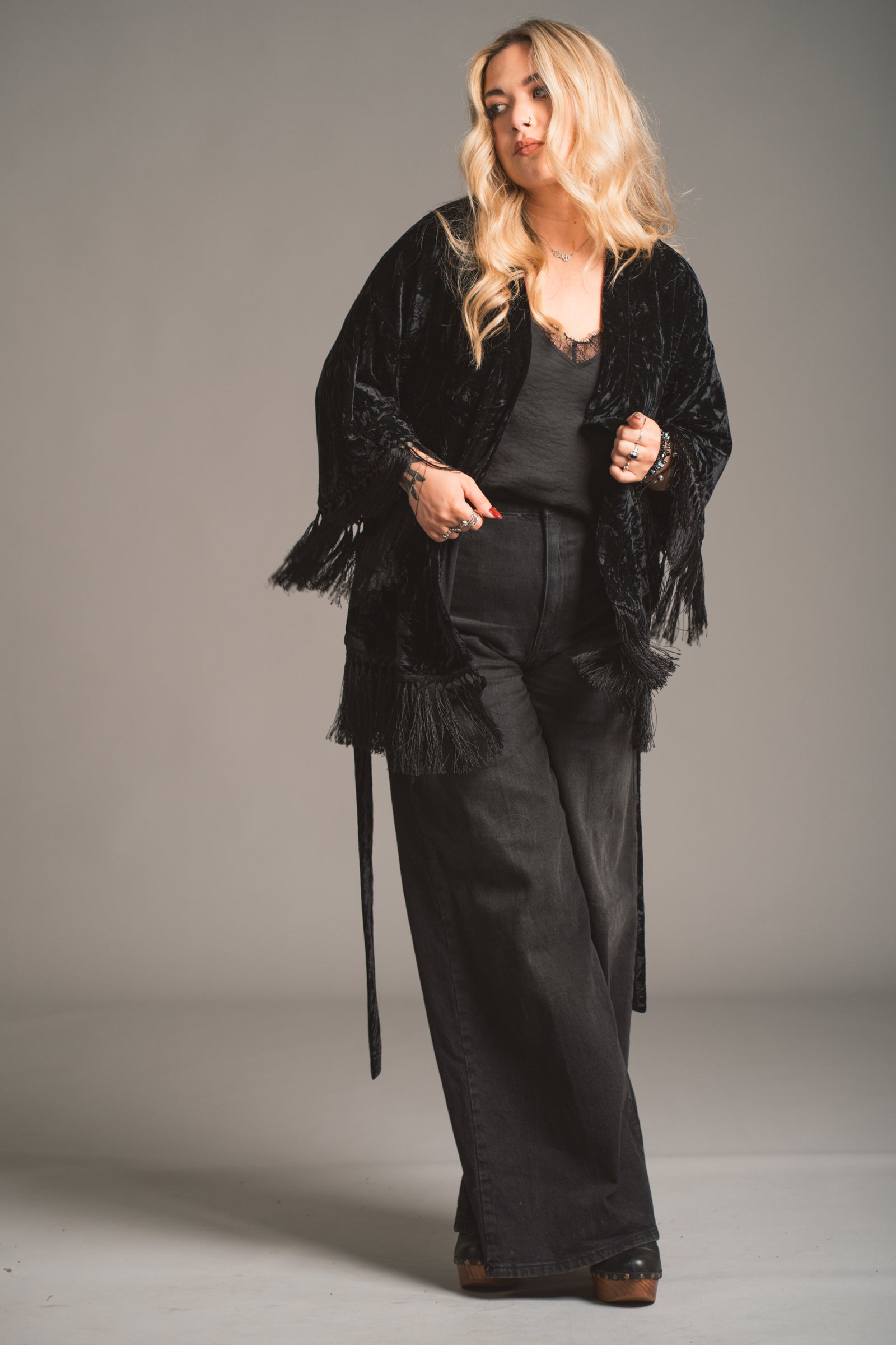 Rock City Black Velvet Kimono