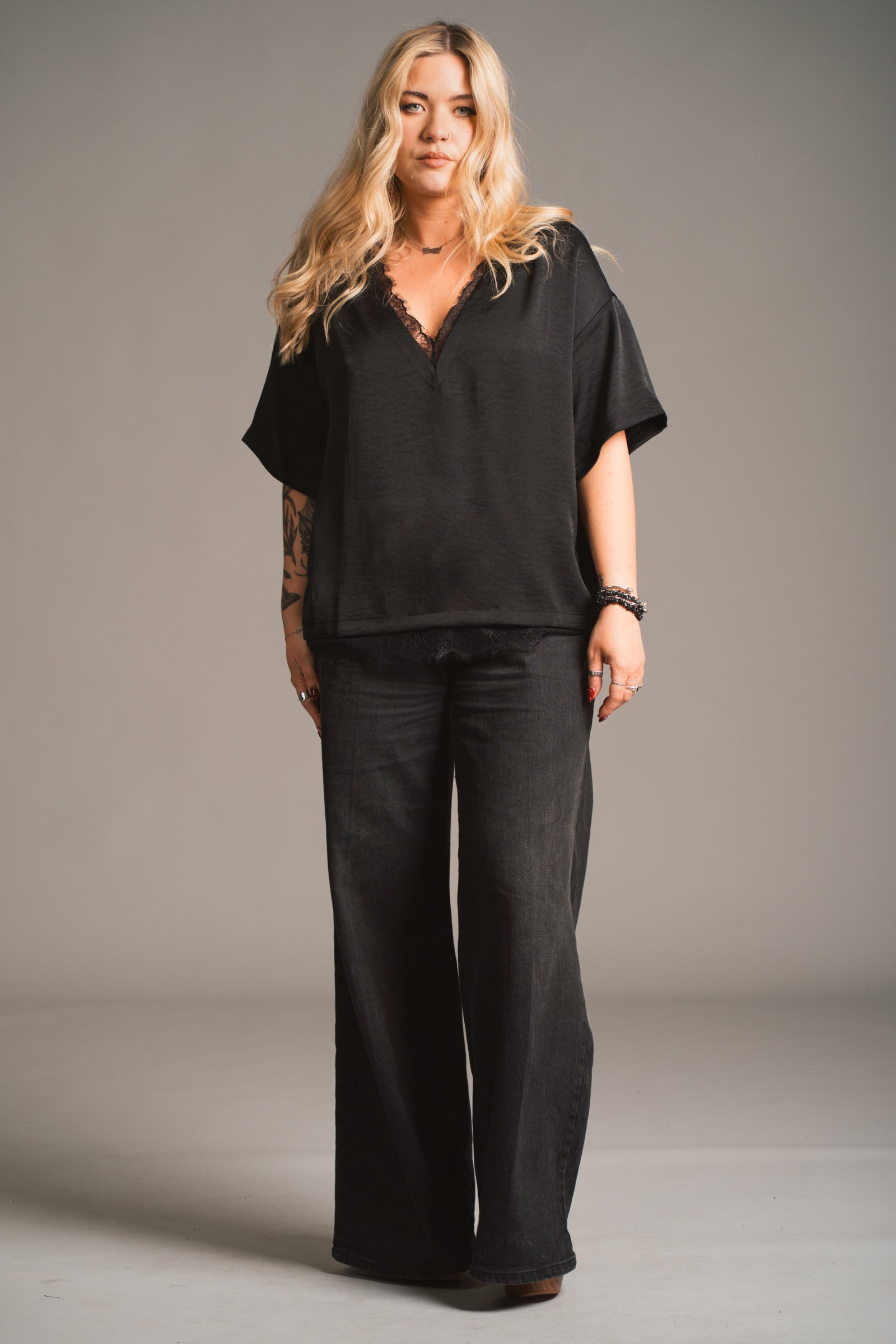 Roxy Lace Trim Satin Tee