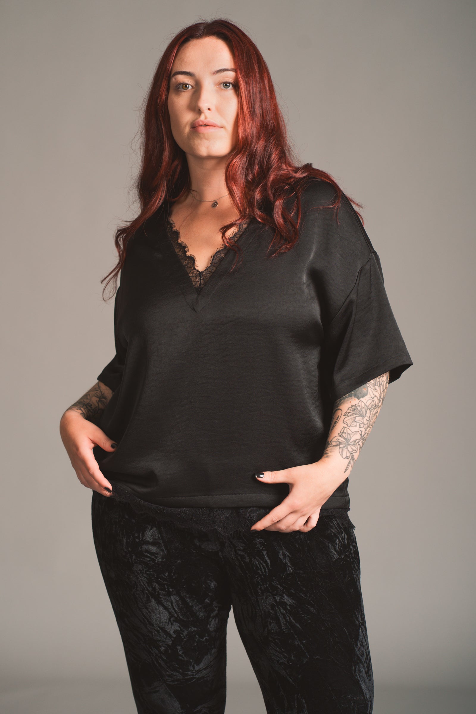 Roxy Lace Trim Satin Tee