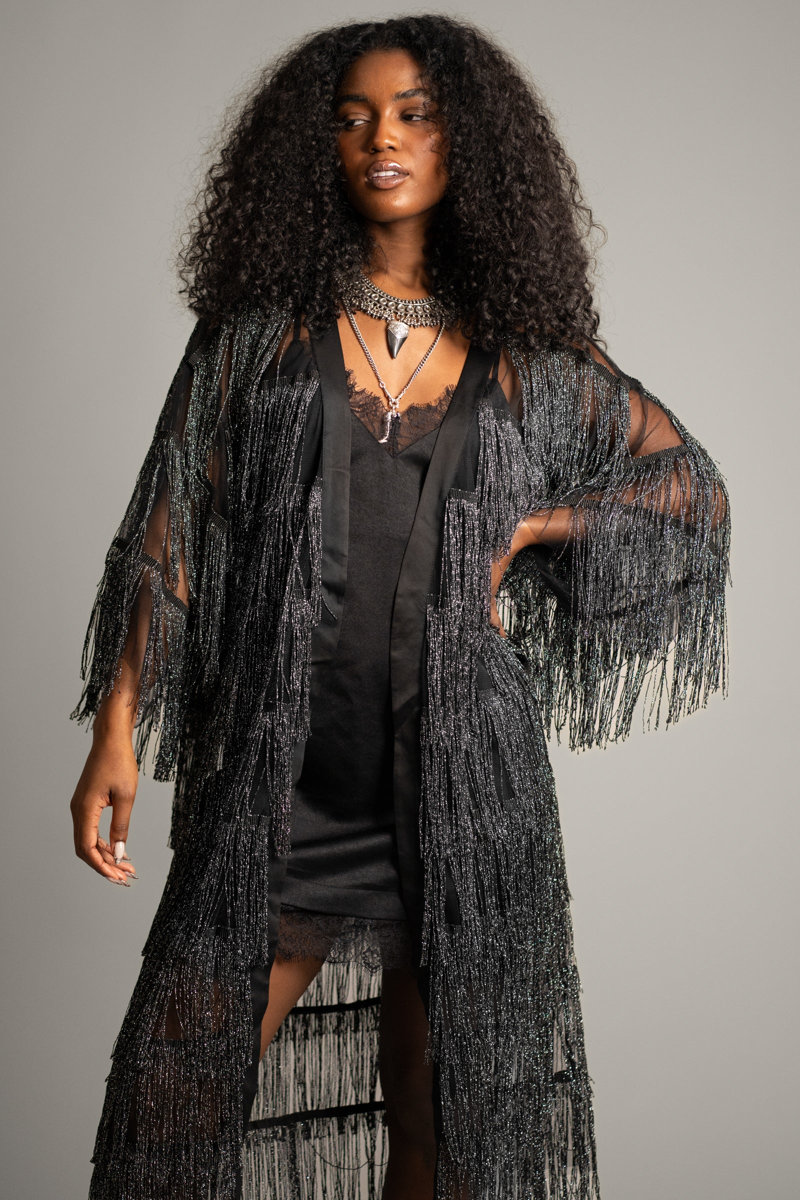 Fringed shop kimono jacket