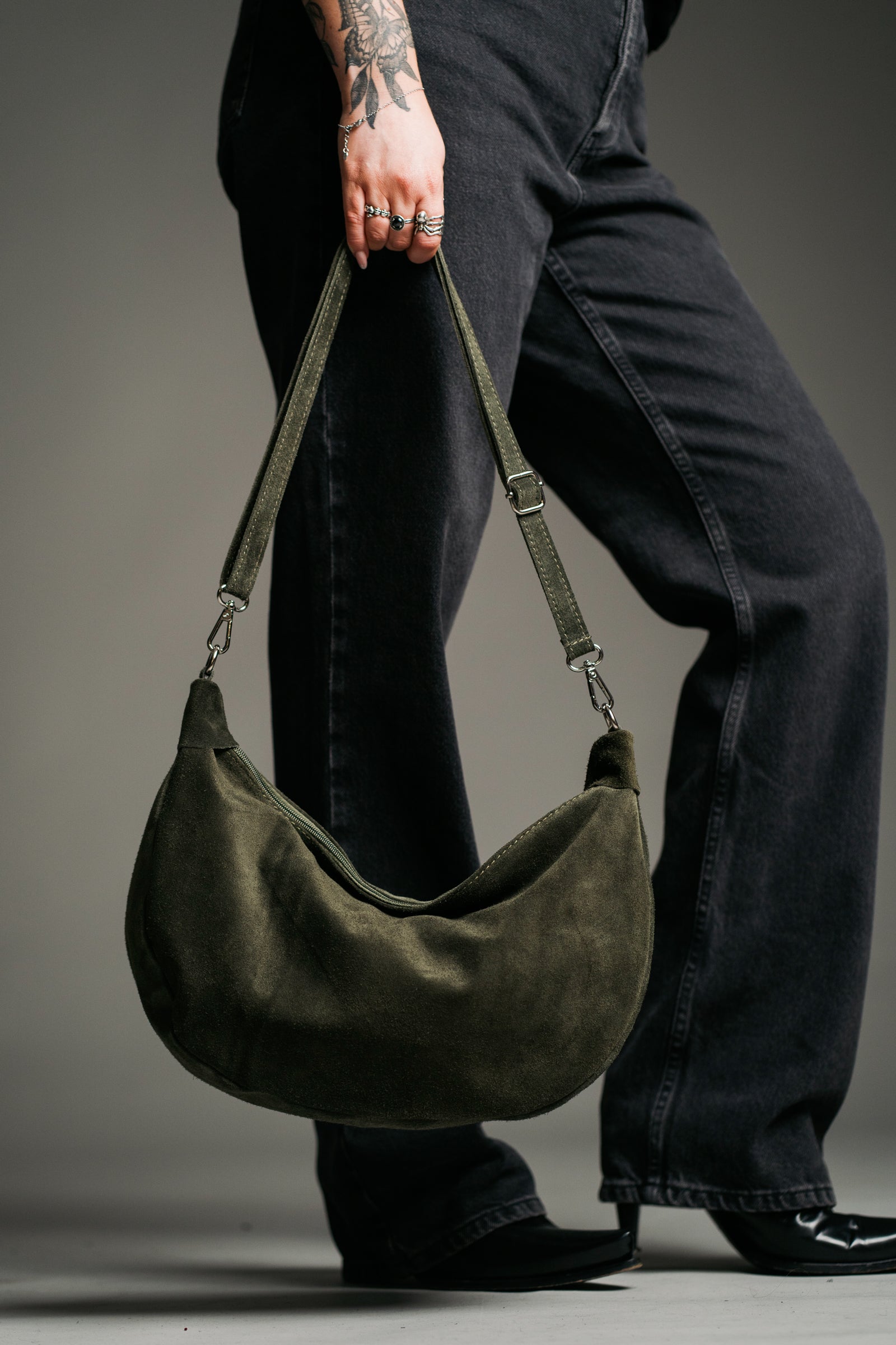 Sienna Olive Genuine Suede Sling Bag