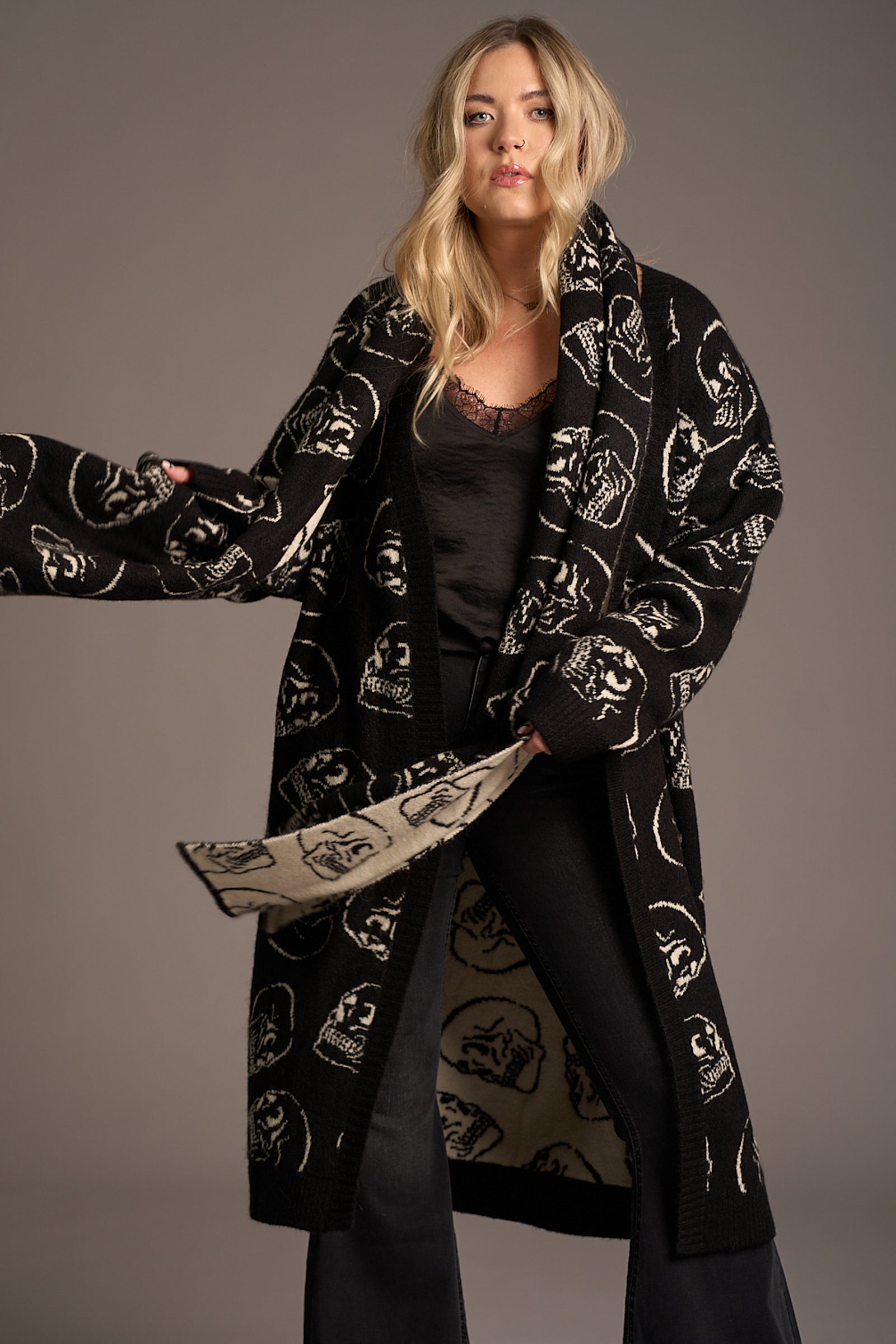 Skull Knit Scarf | Graphic Knitwear | Little Lies
