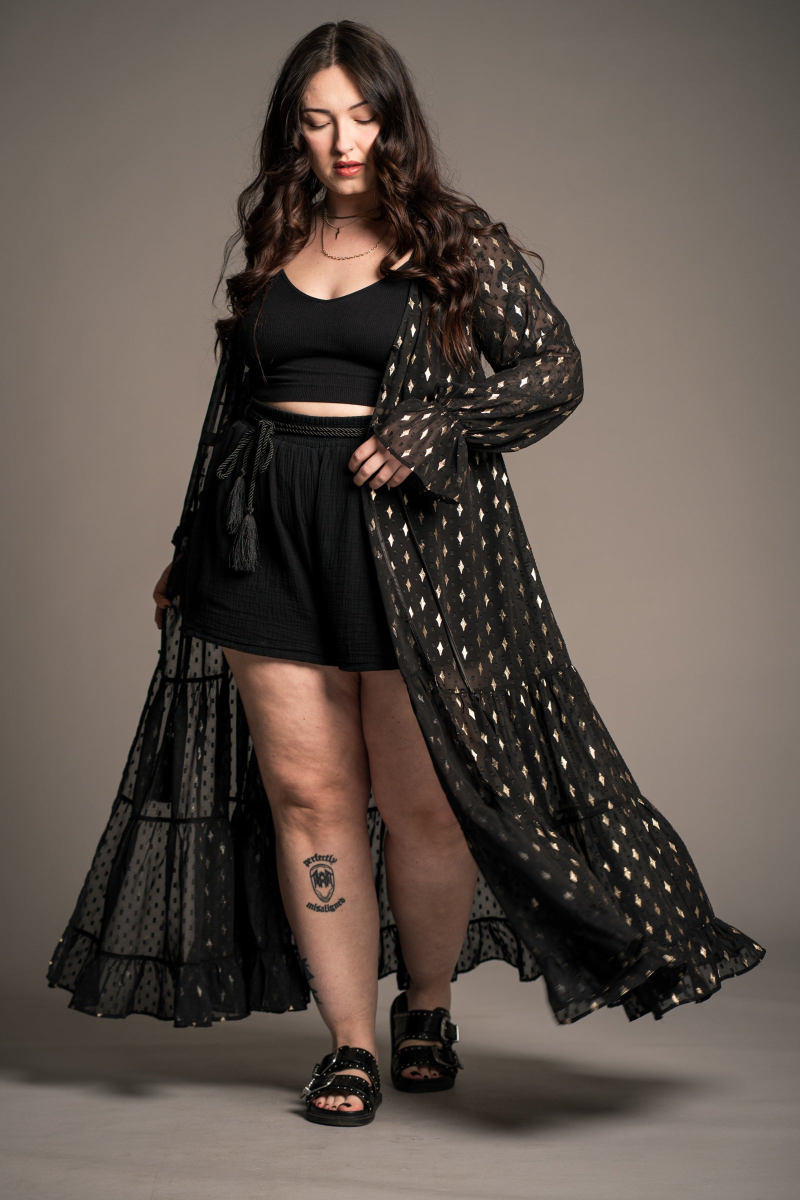 Space Oddity Metallic Maxi with fluted sleeves and tiered skirt