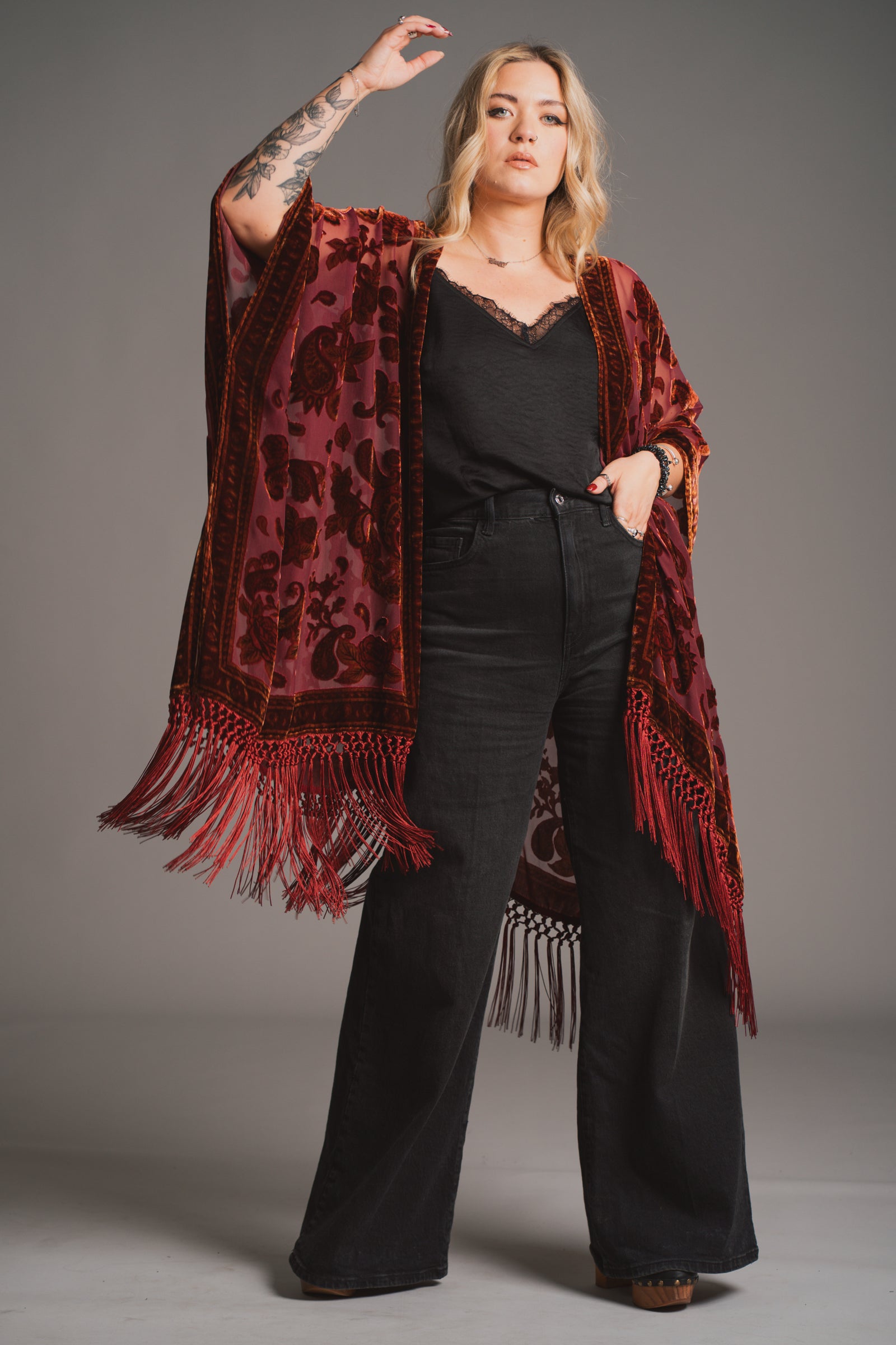 Stevie Plum Paisley Devore Kimono