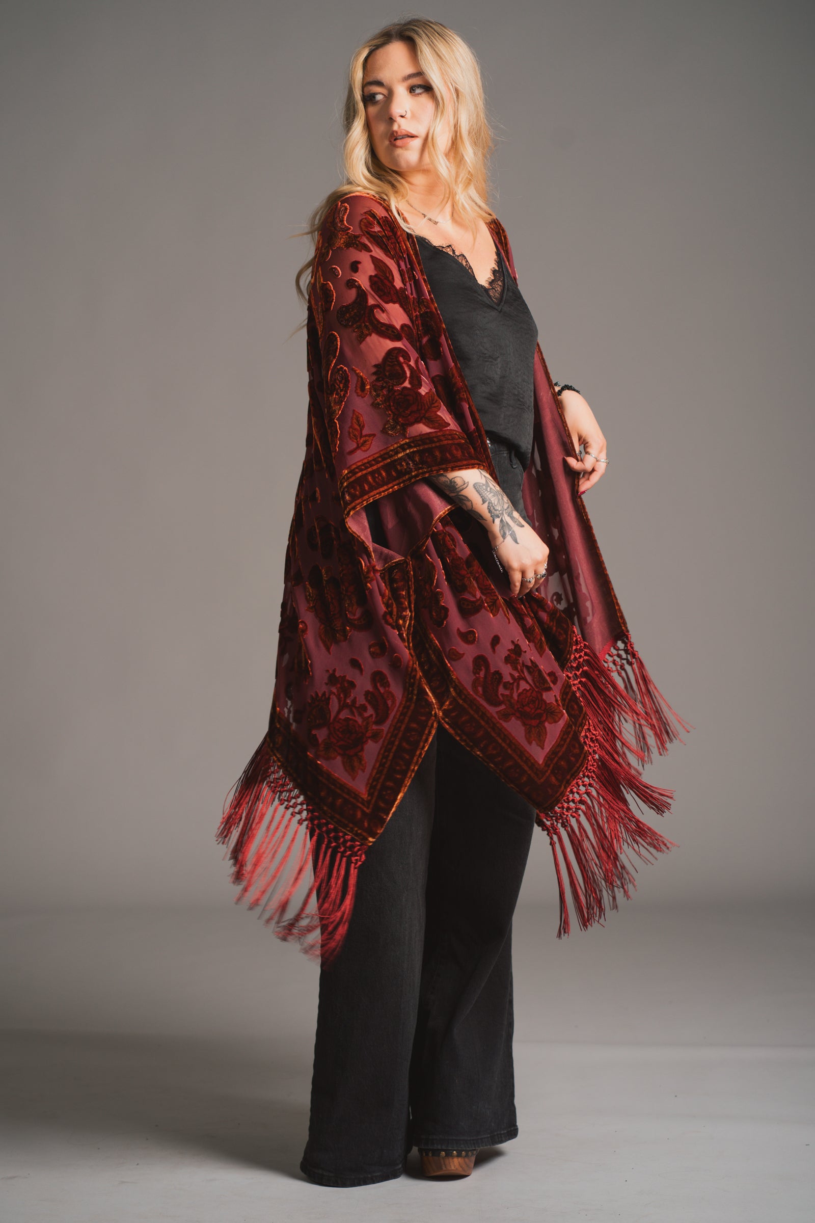 Stevie Plum Paisley Devore Kimono