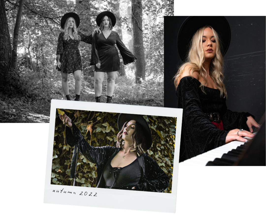 Bohemian fashion shoot in wooded setting featuring Erin and Taylor in original Stevie Collection styles from Little Lies, autumn 2022
