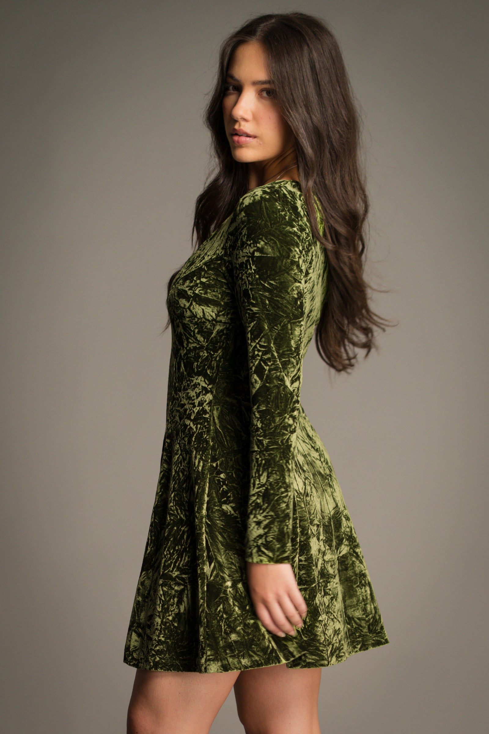 Sweet Jane Olive Crushed Velvet Mini Dress | As seen on Taylor Swift