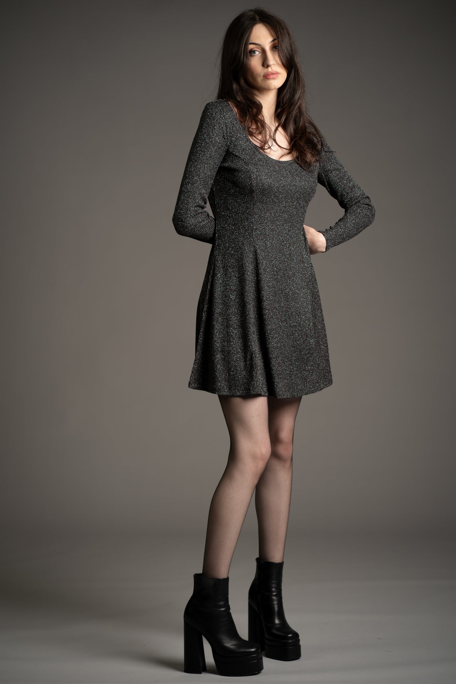 Sweet Jane Gunmetal Shimmer Mini Dress
