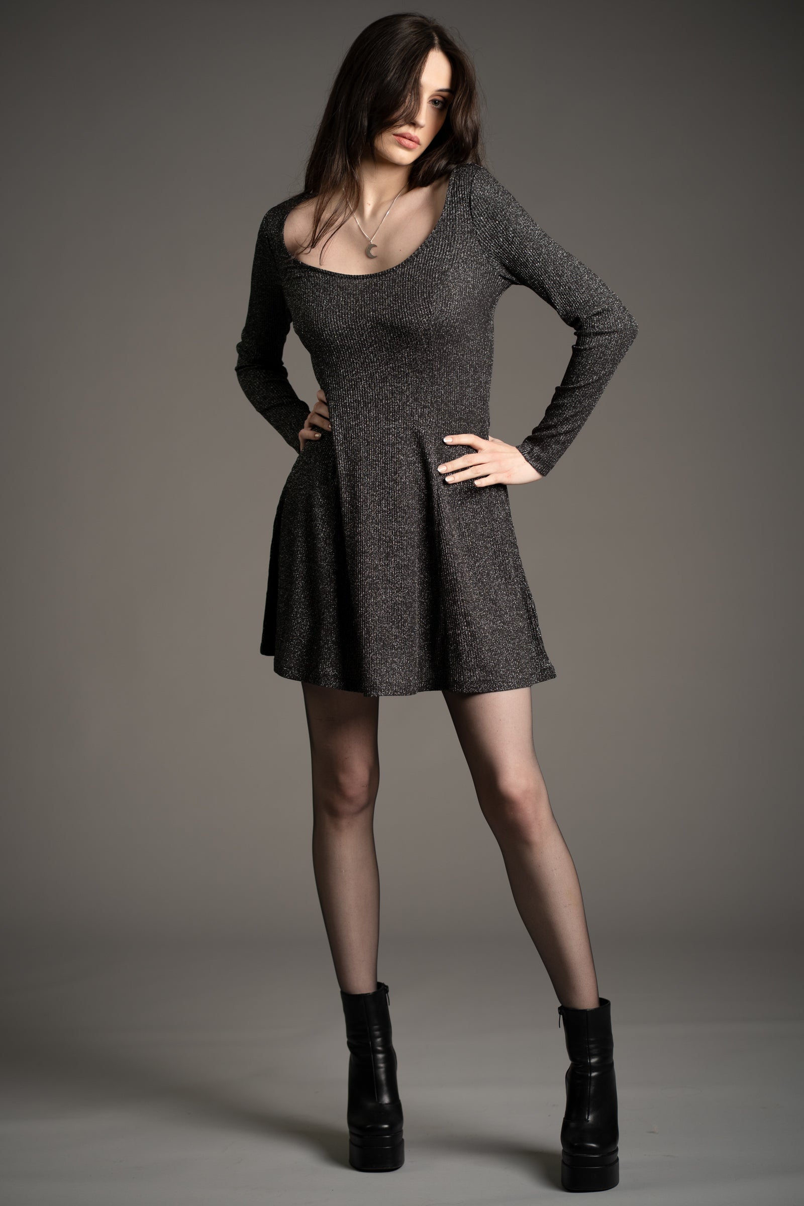 Sweet Jane Gunmetal Shimmer Mini Dress