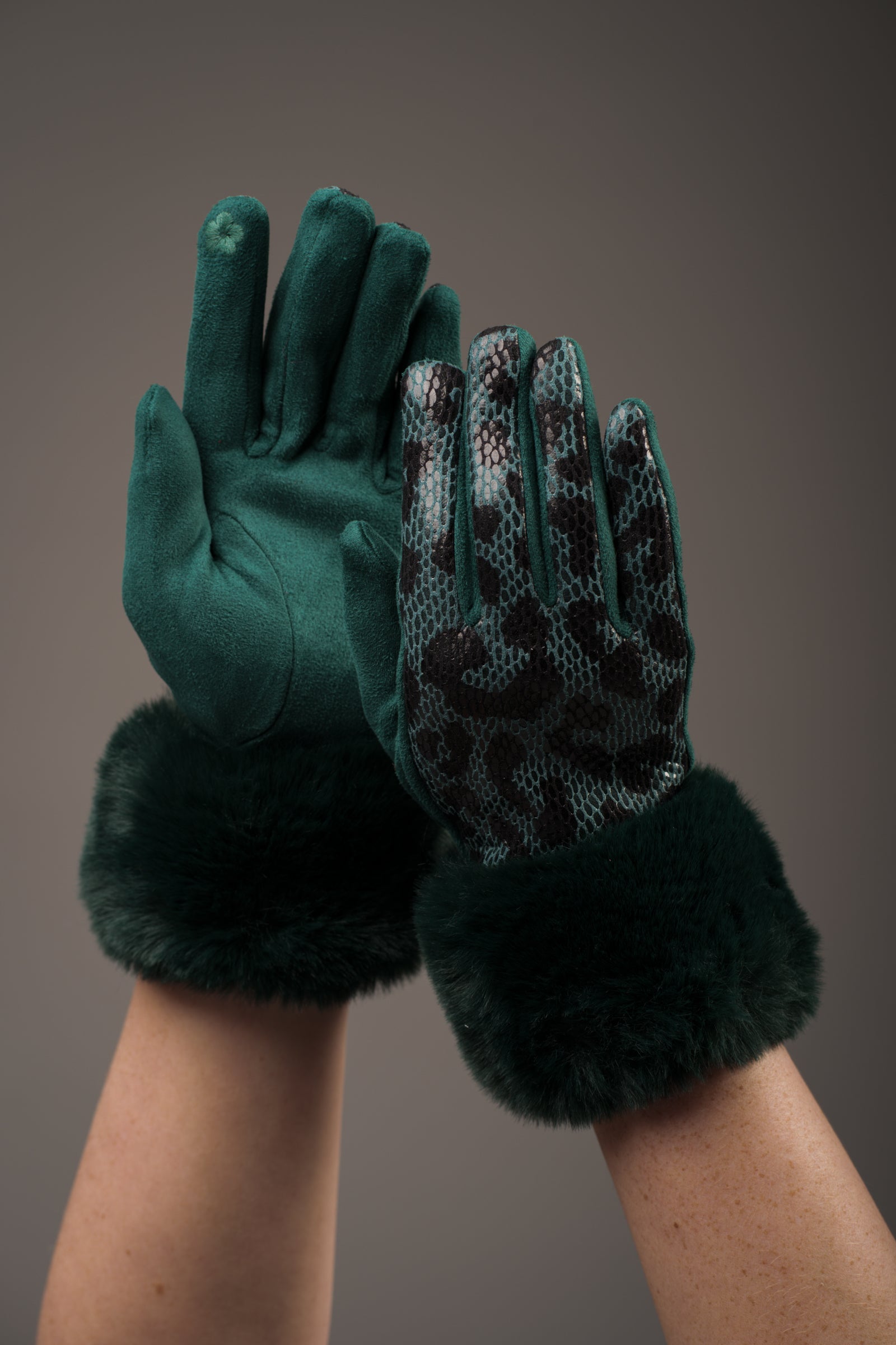 Teal Animal Faux Leather Gloves