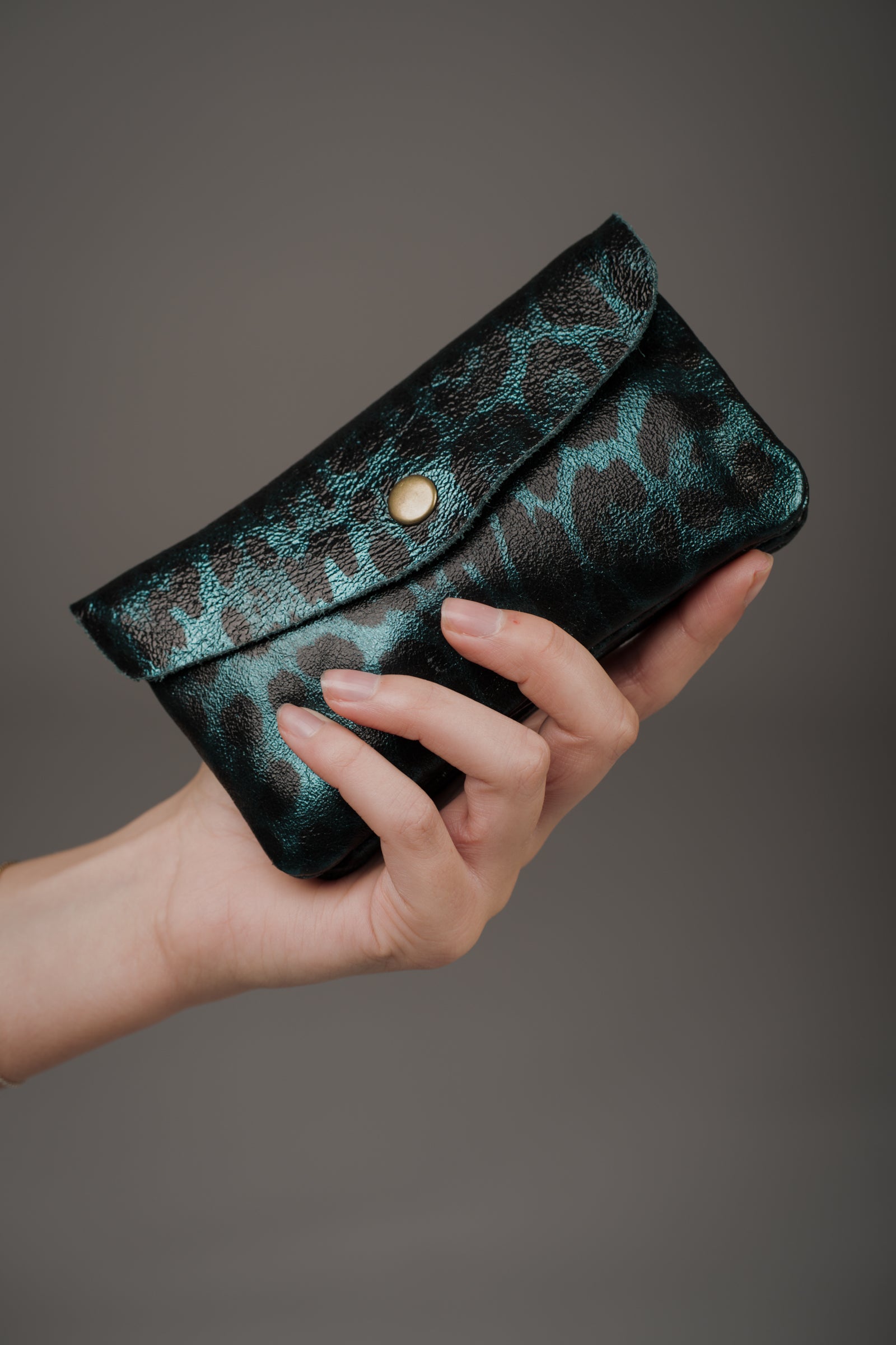 Teal Metallic Genuine Suede Purse