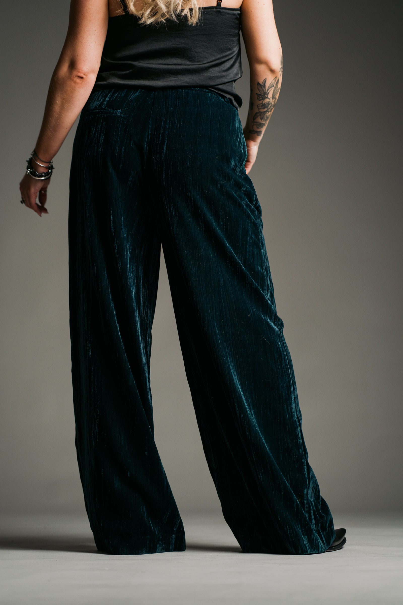 Jagger Teal Velvet Wide Leg Trouser