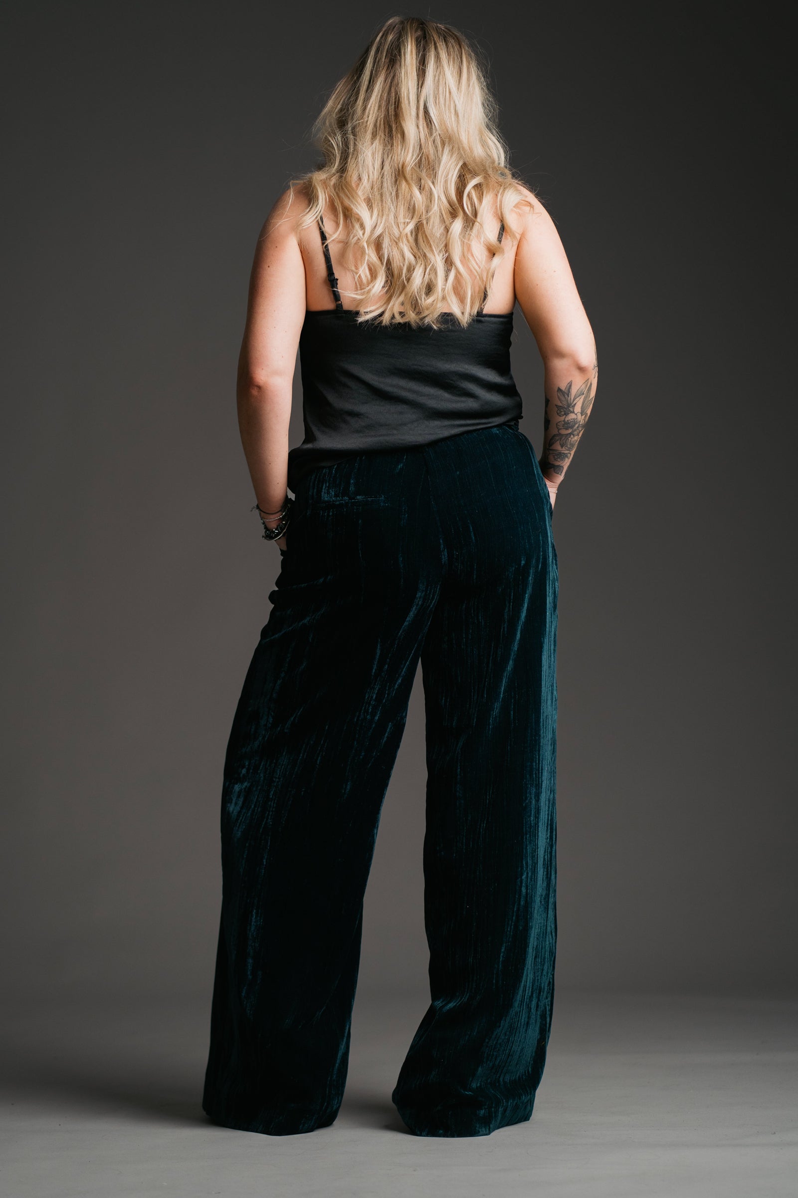 Jagger Teal Velvet Wide Leg Trouser