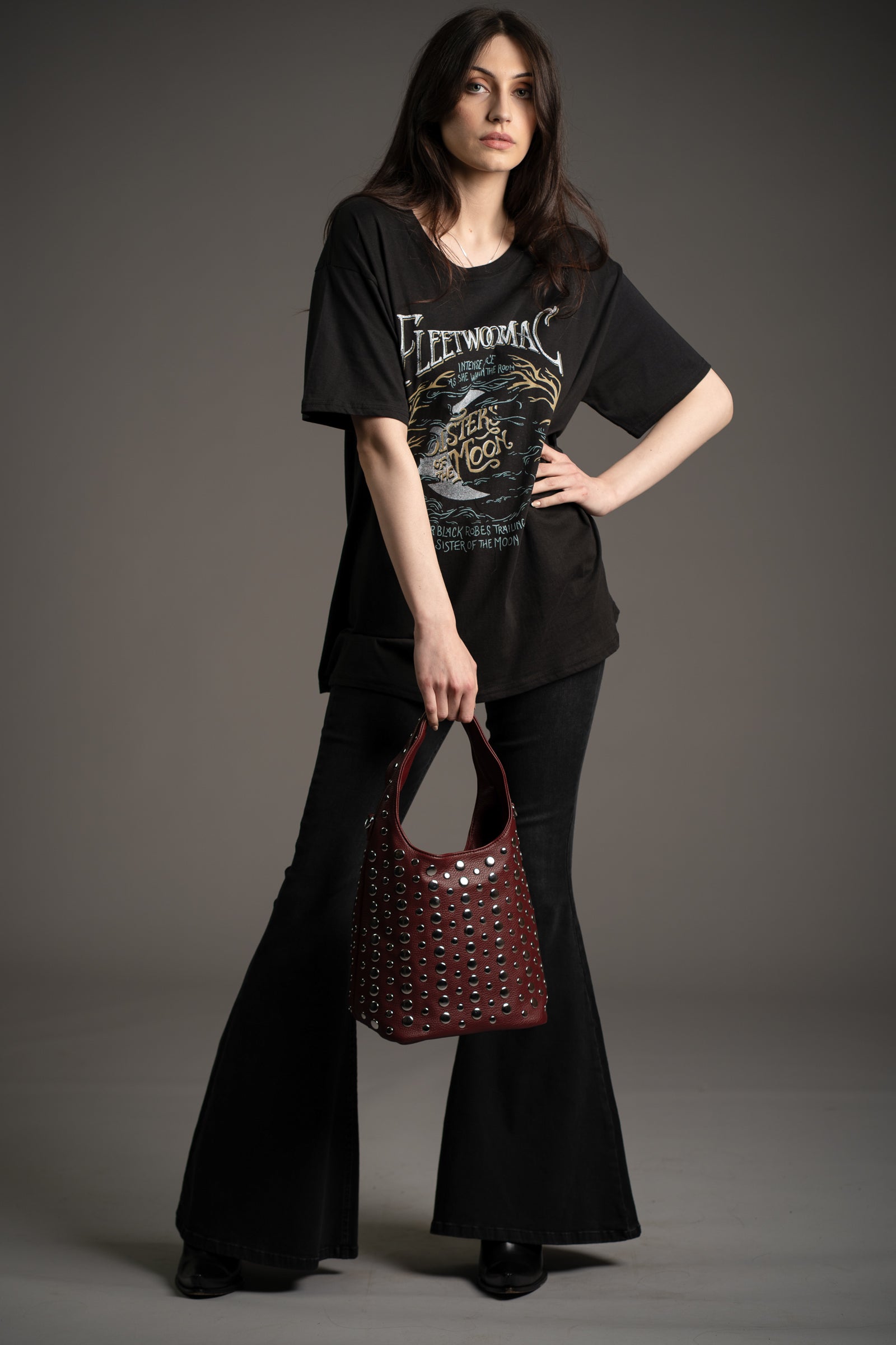 Viva Burgundy Studded Hobo Bag