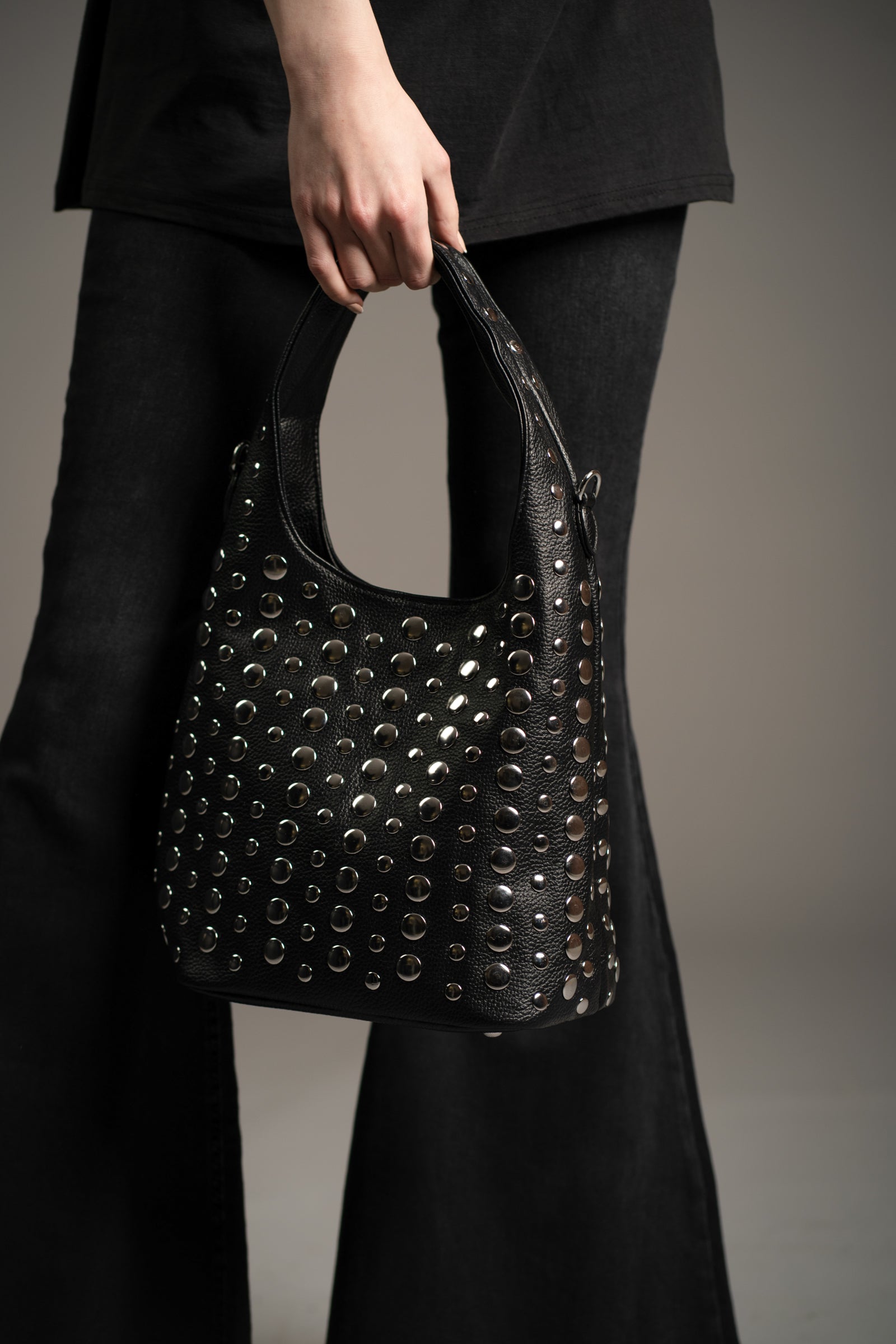 Viva Black Studded Hobo Bag