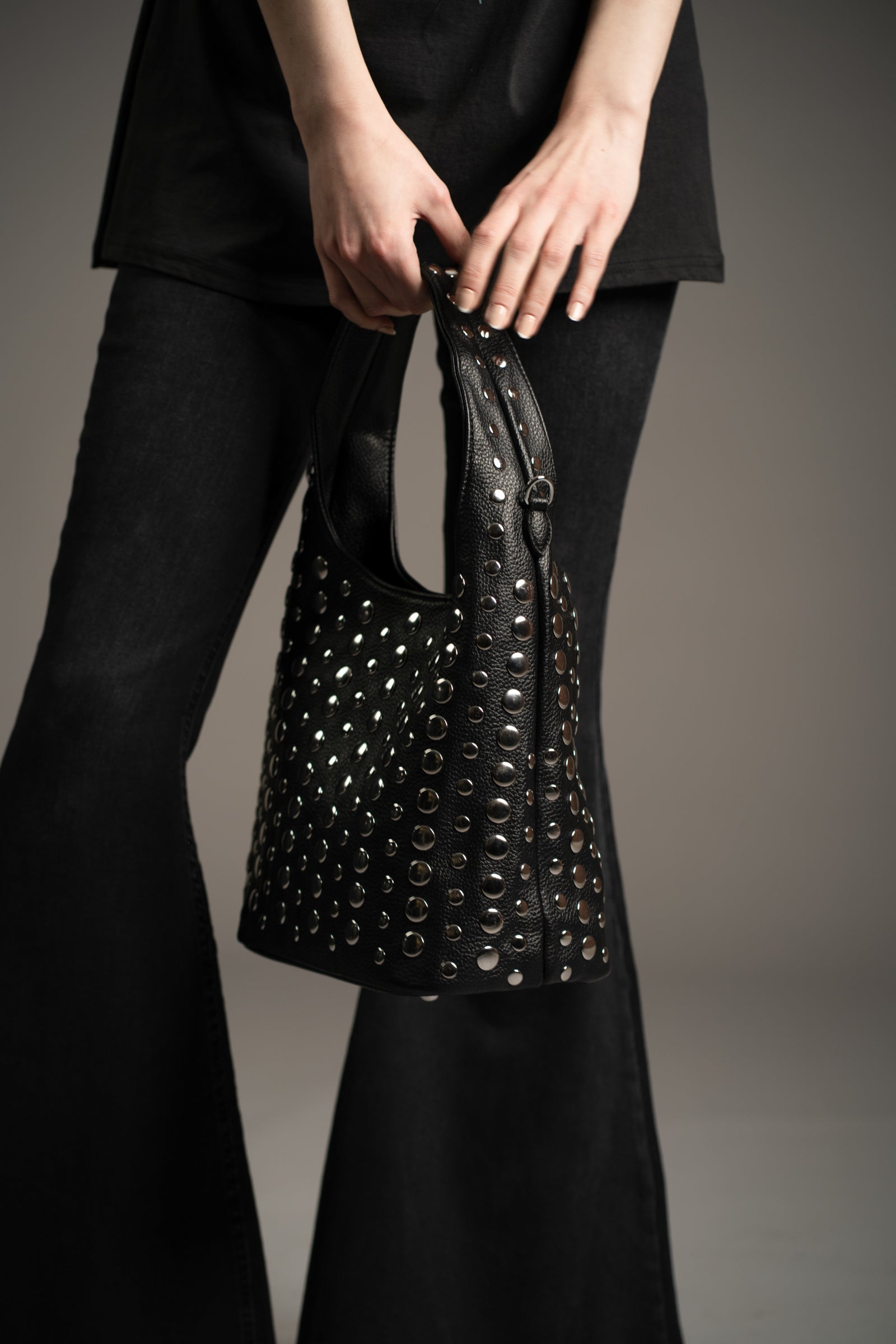 Viva Black Studded Hobo Bag