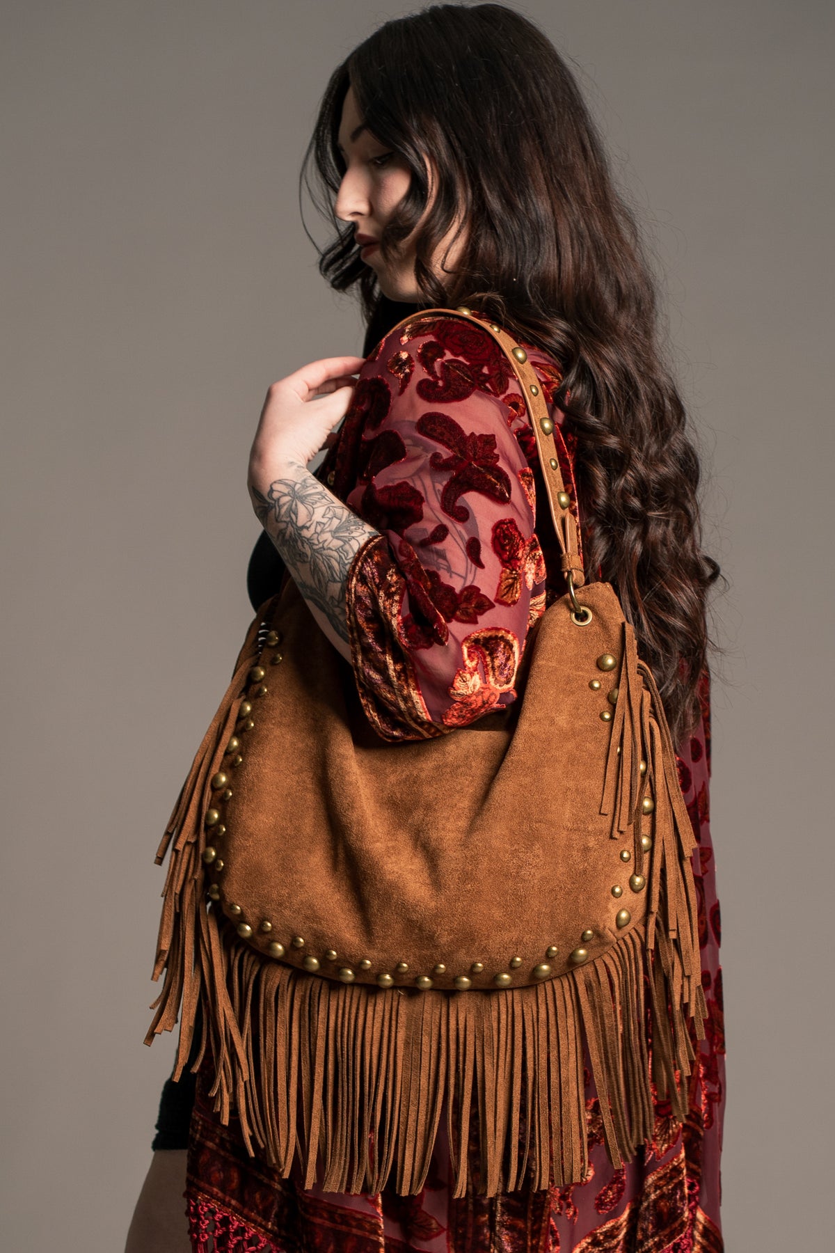 Willow Slouchy Faux Suede Studded Bag