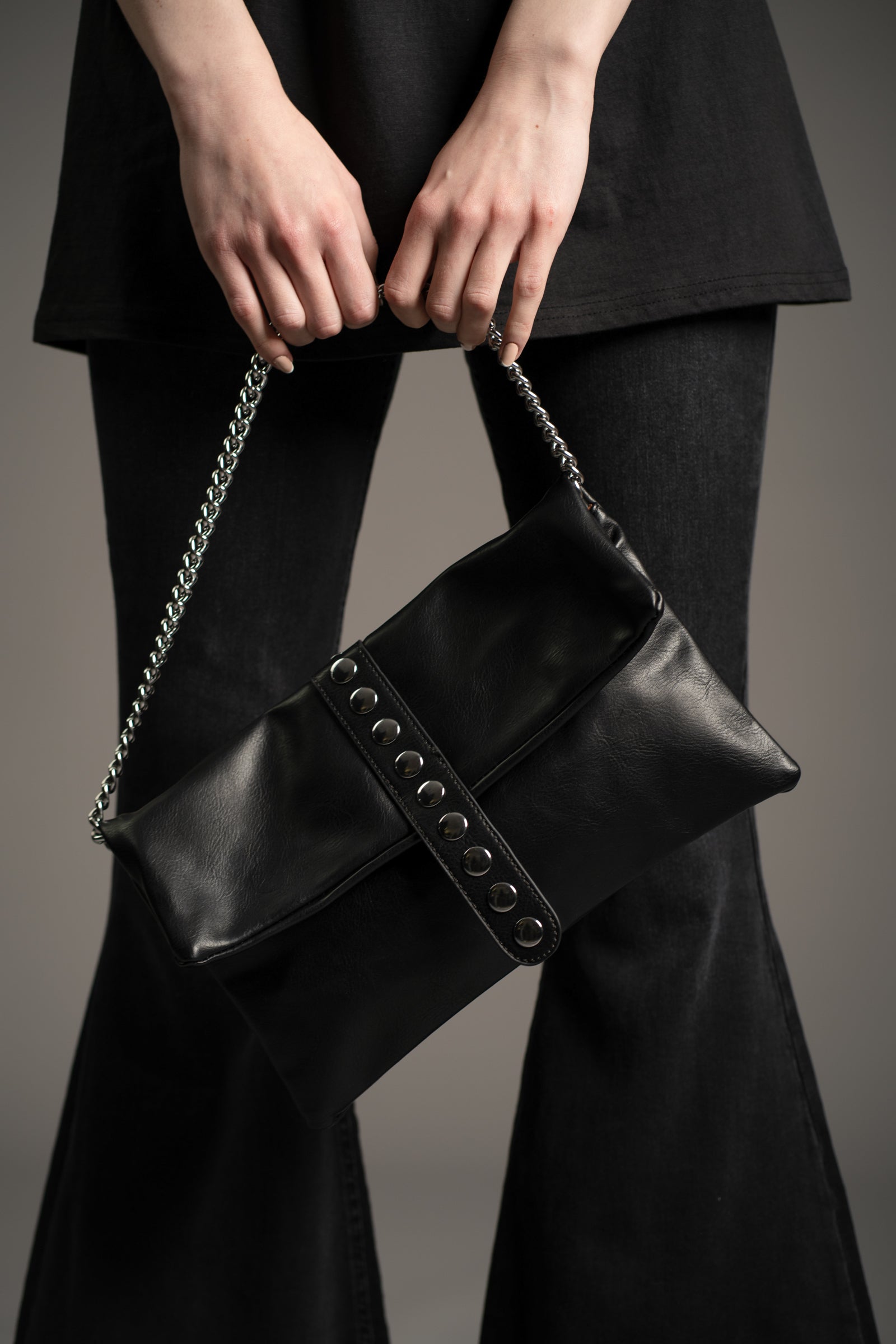 Zoë Studded Faux Leather Clutch