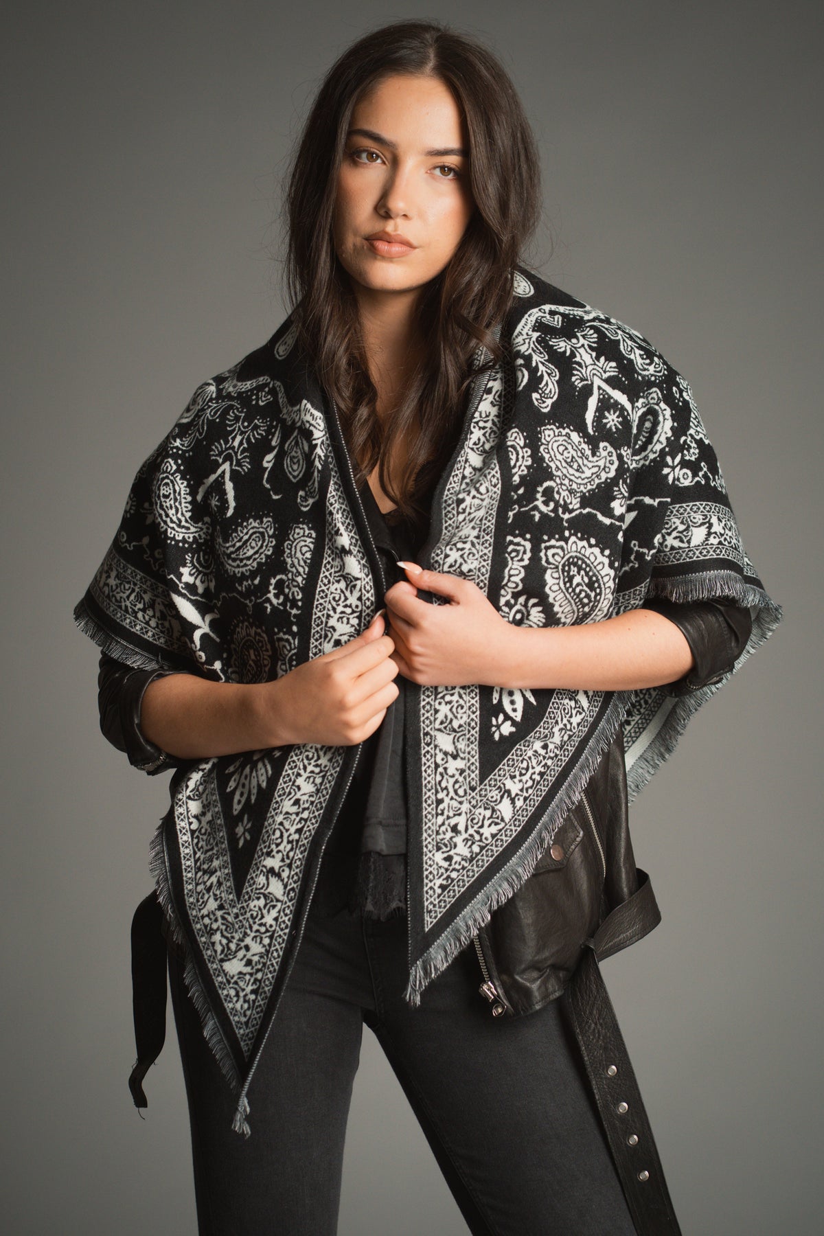Black Knitted Paisley Bandana Scarf