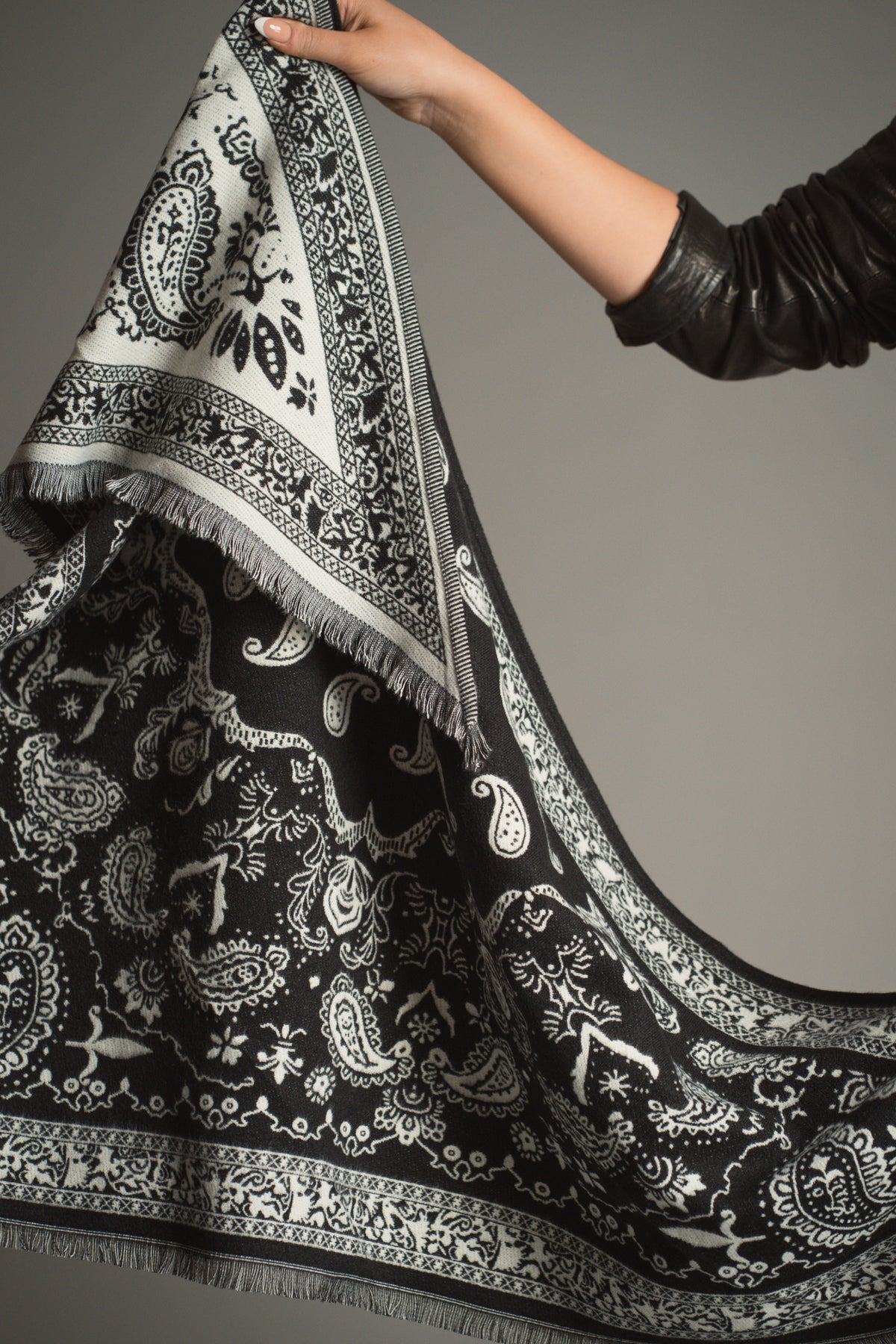 Black Knitted Paisley Bandana Scarf
