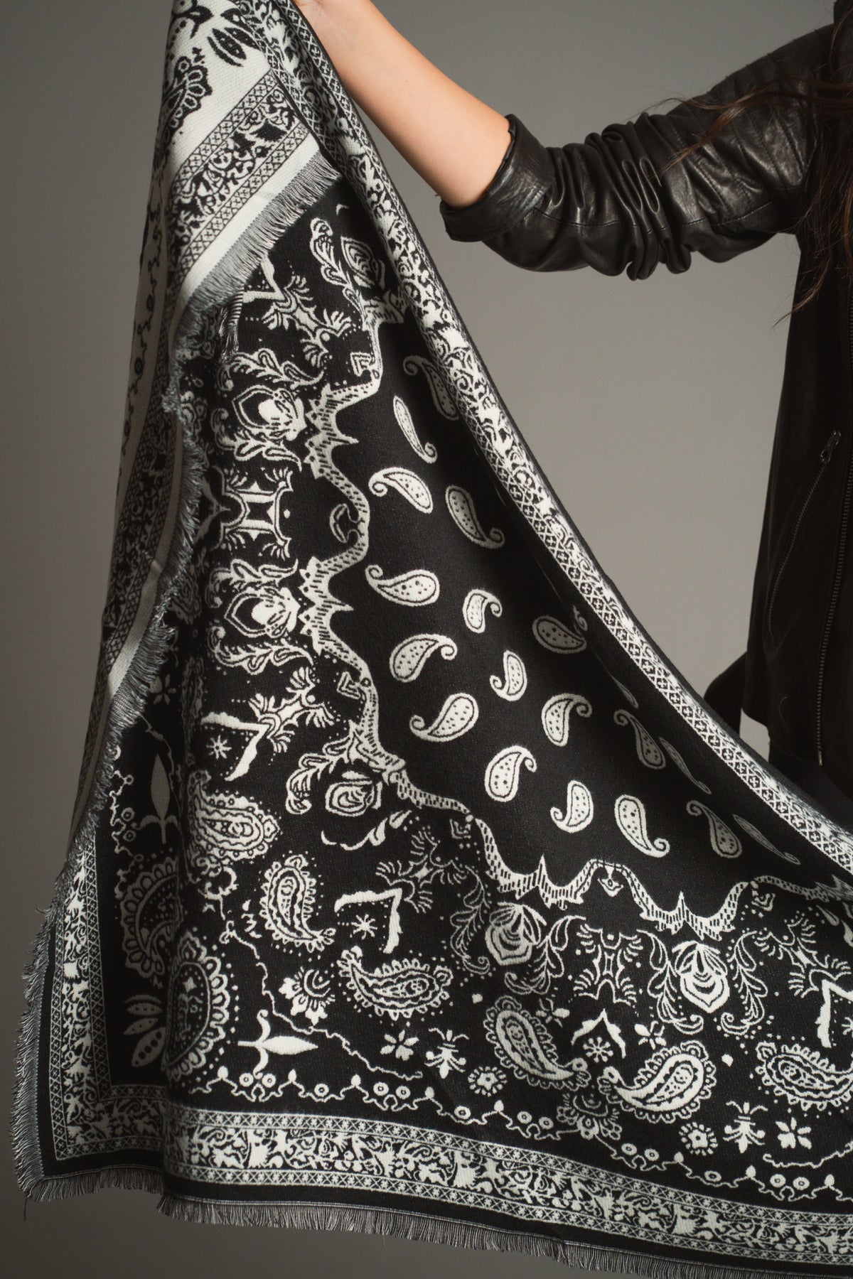 Black Knitted Paisley Bandana Scarf