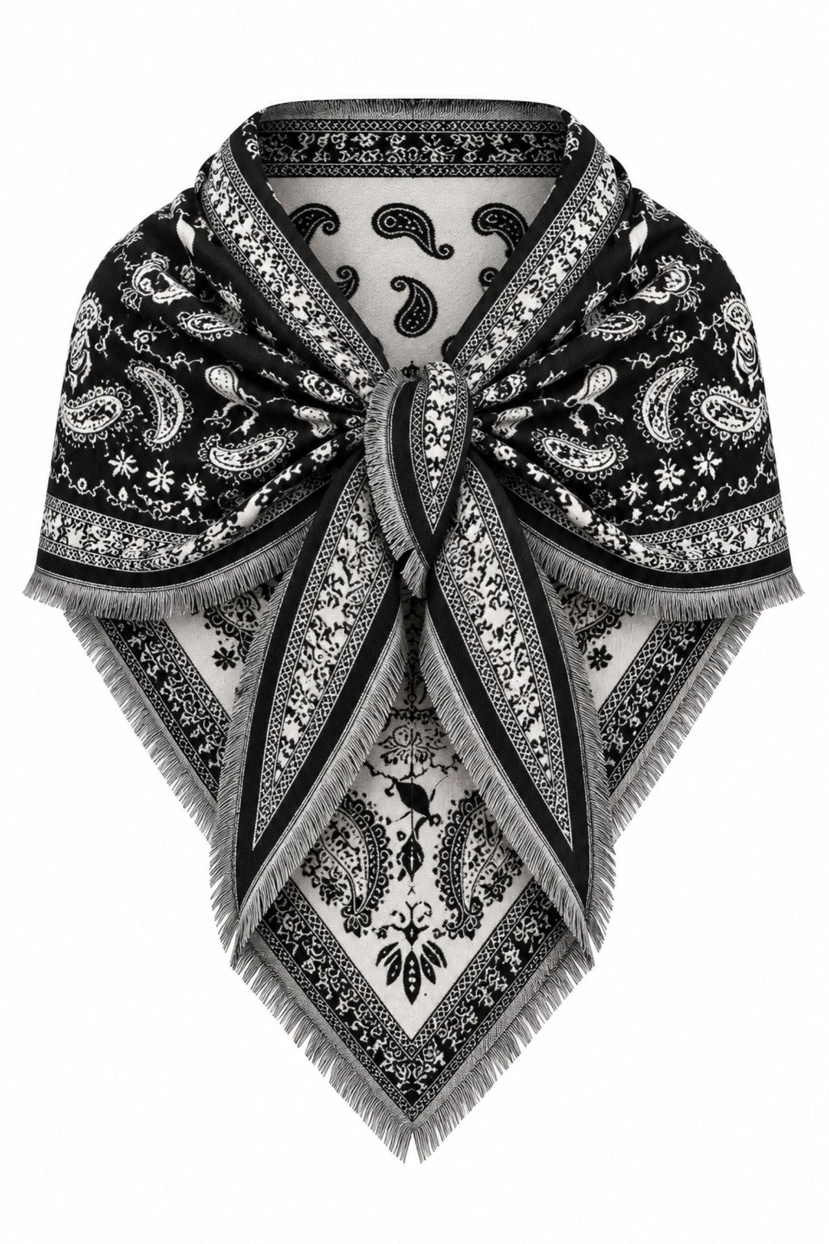 Black Knitted Paisley Bandana Scarf