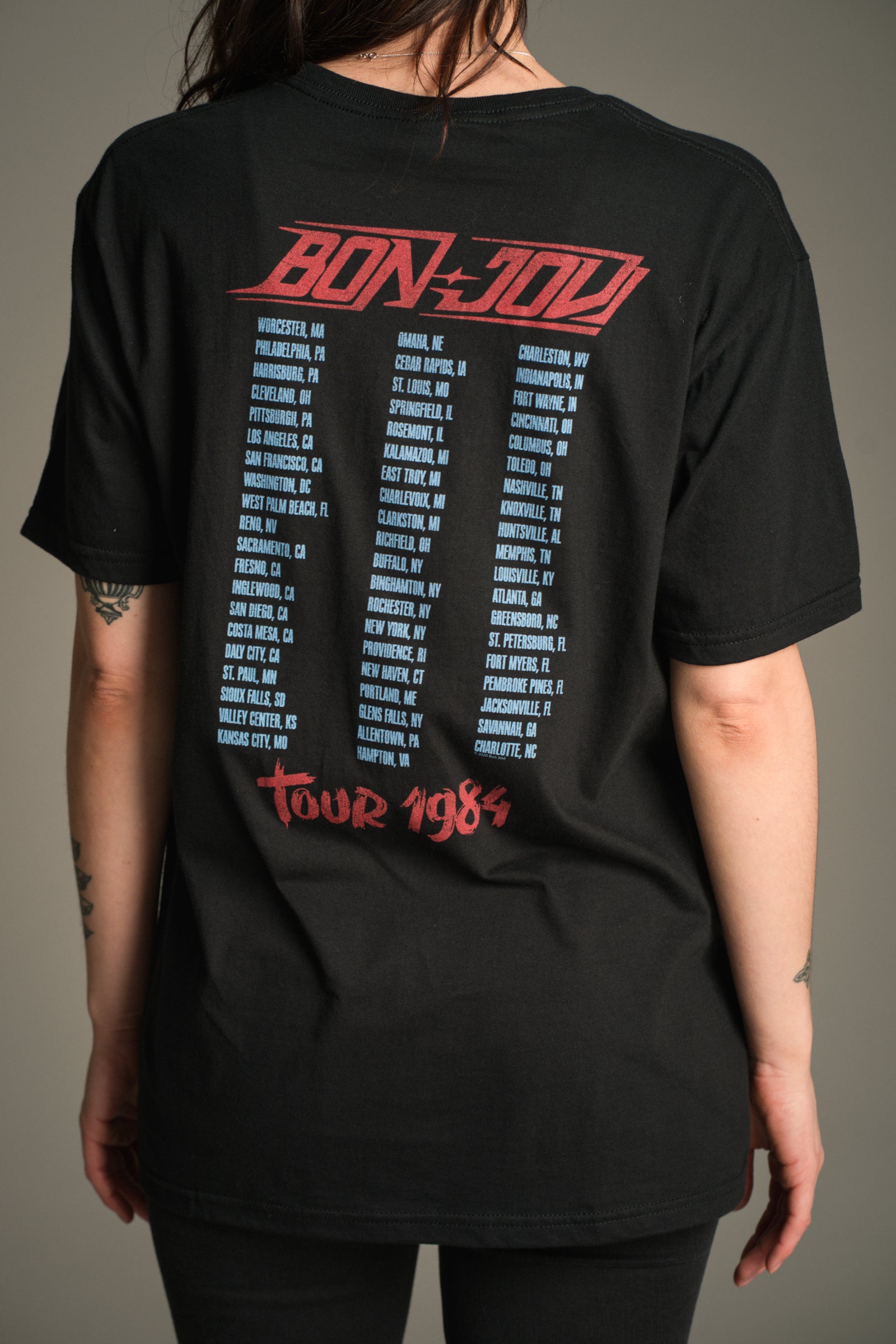 Back print Bon Jovi '84 tour T-shirt with tour dates