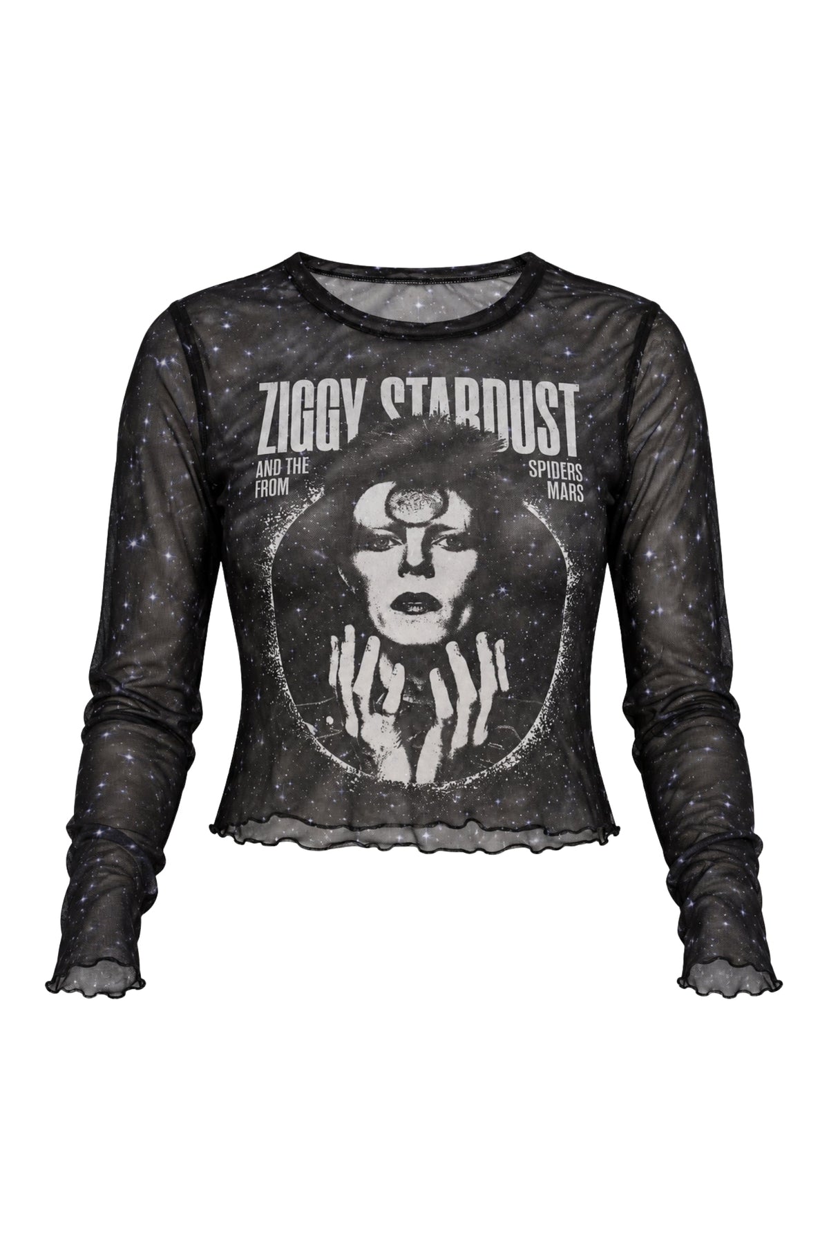 David Bowie Ziggy Stardust black sheer mesh top product view