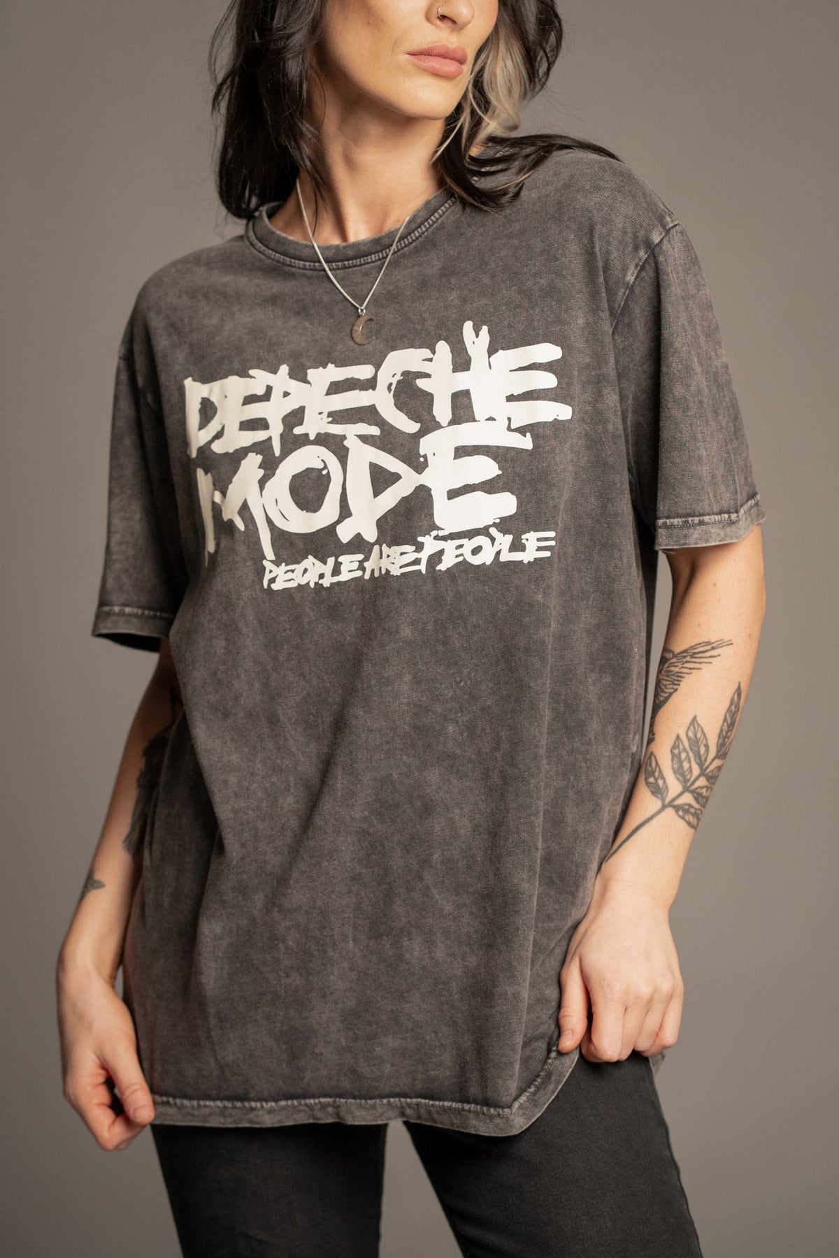 Victoria styling the Depeche Mode People Are People vintage wash band T-shirt with Hendrix Denim Flares