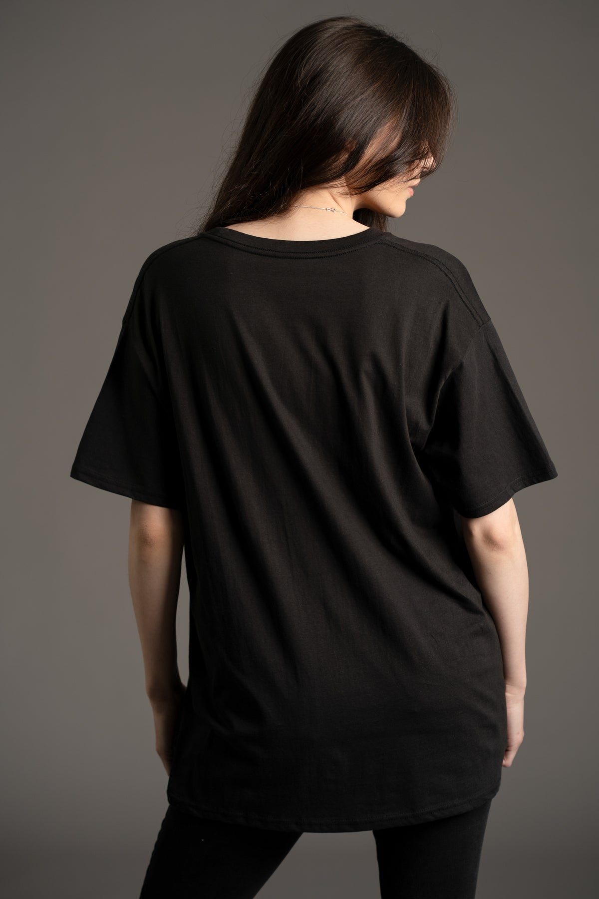 Back view of a black Fleetwood Mac band T-shirt