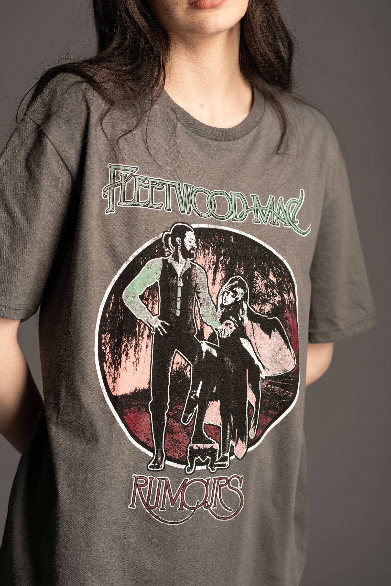 Fleetwood Mac Vintage Rumours Band Tee front model view on black base from Little Lies